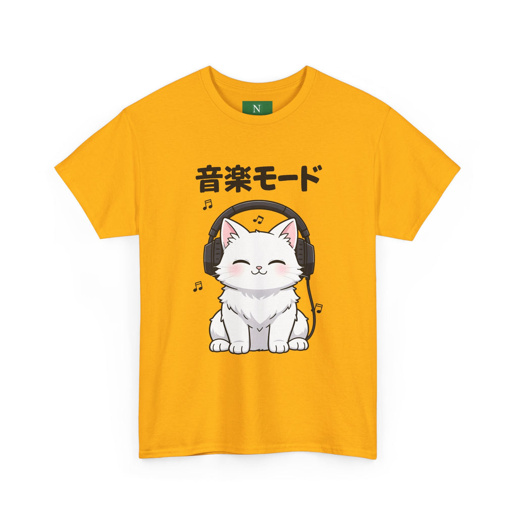 Cat with Headphones Tee — "Music Mode" Japanese Kawaii Graphic T-Shirt