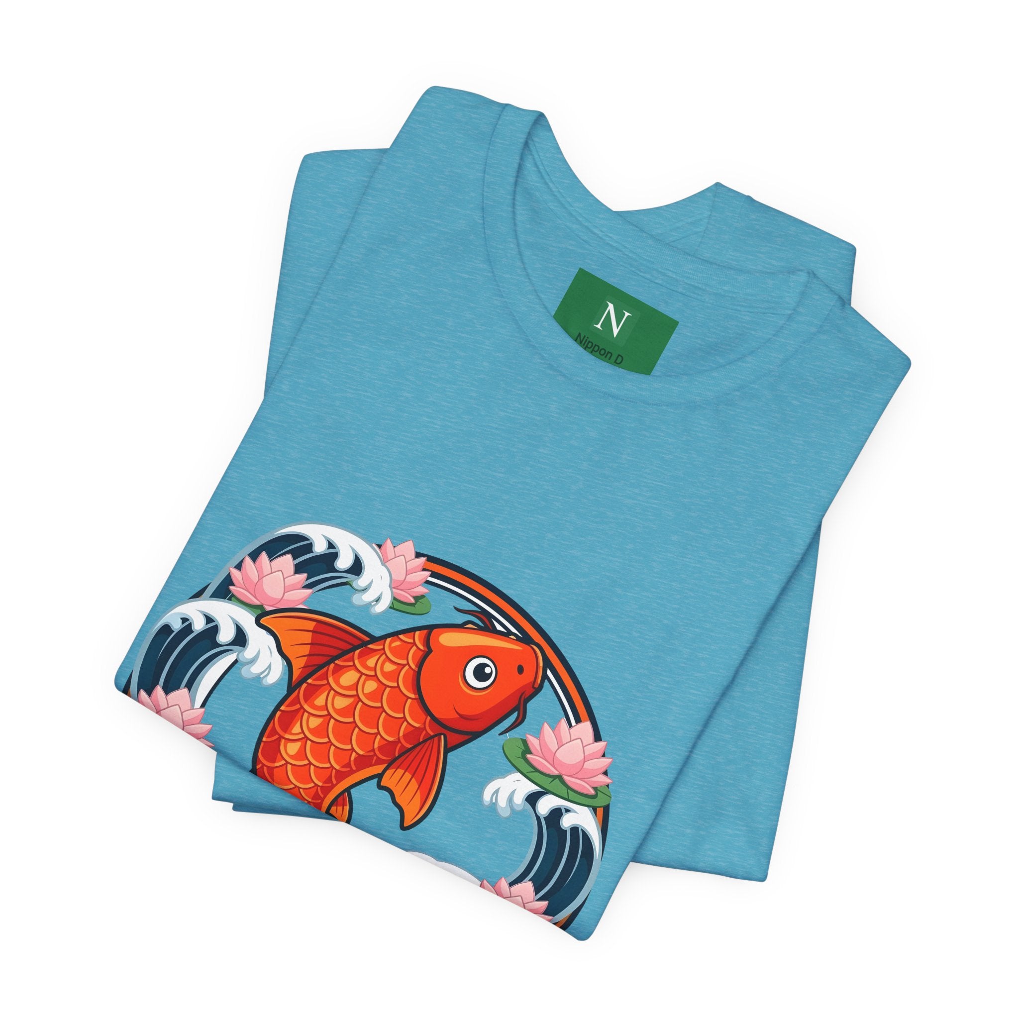 Koi Circle Graphic Tee — Japanese Koi Fish Waves & Lotus T-Shirt