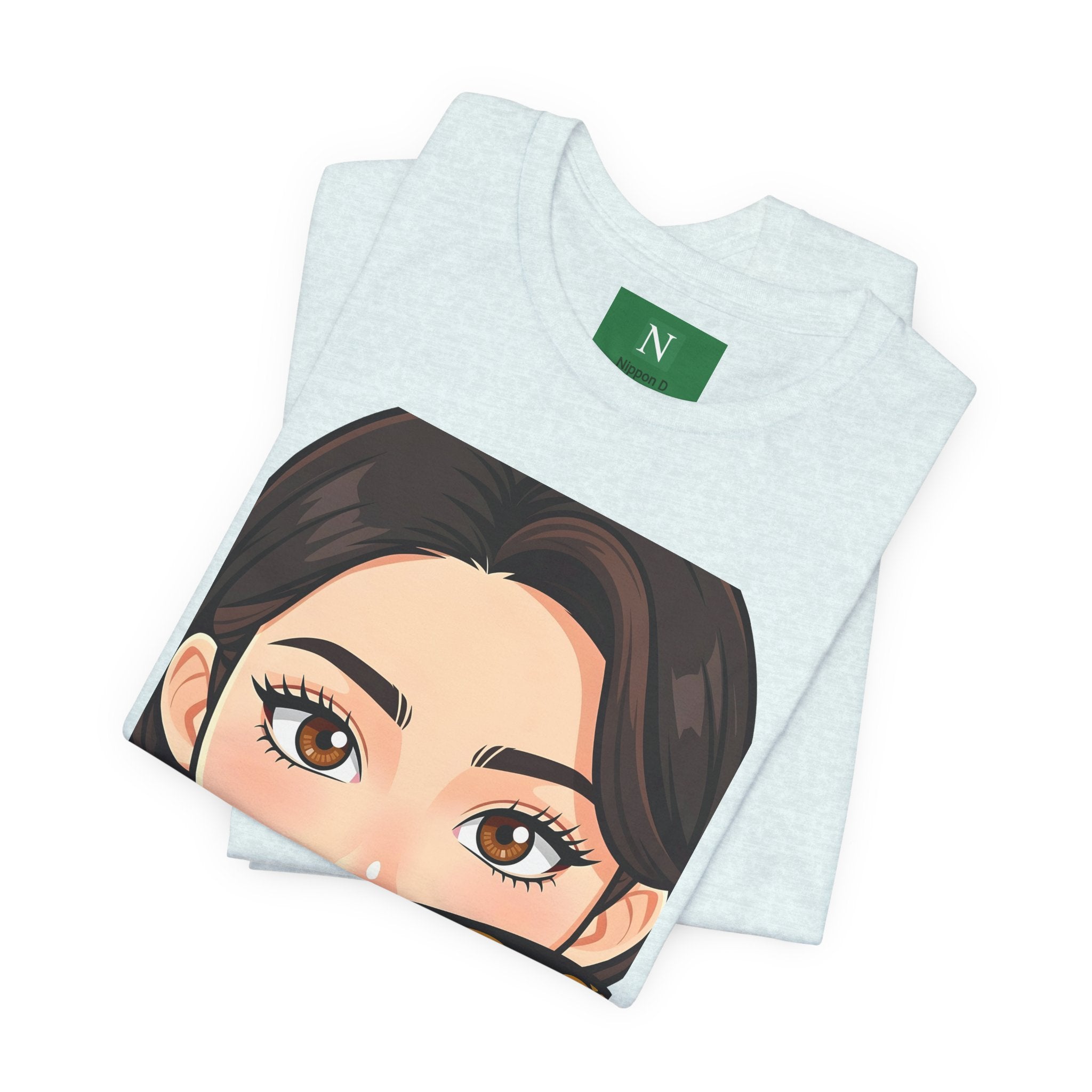 Anime Girl Floral Face Mask T‑Shirt — "静な視線" Graphic Tee