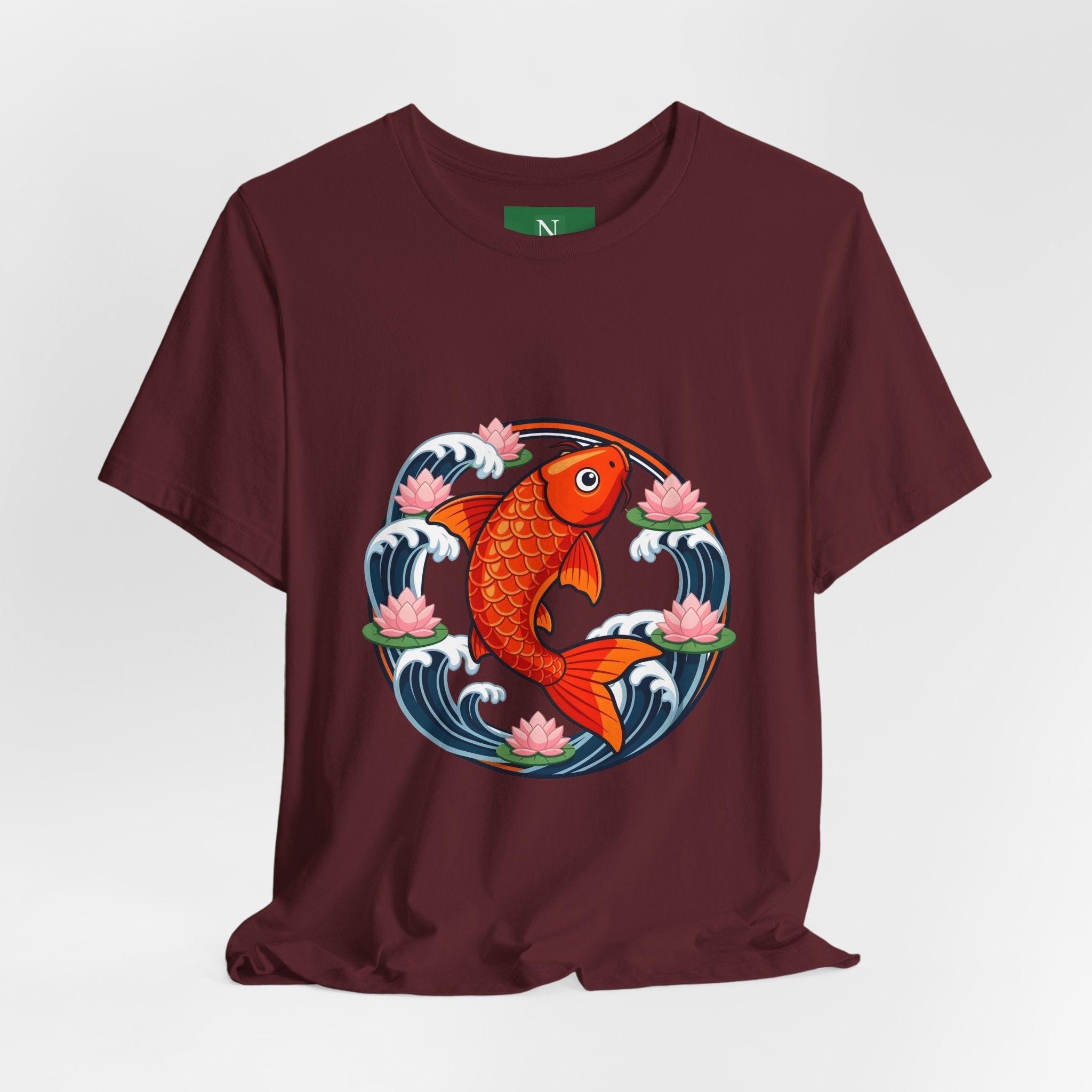 Koi Circle Graphic Tee — Japanese Koi Fish Waves & Lotus T-Shirt