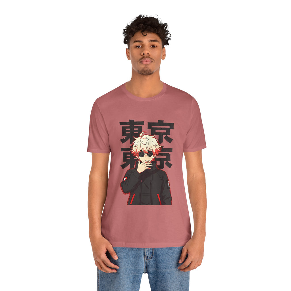 Tokyo Anime Graphic Tee — Blond Character with Kanji "東京"