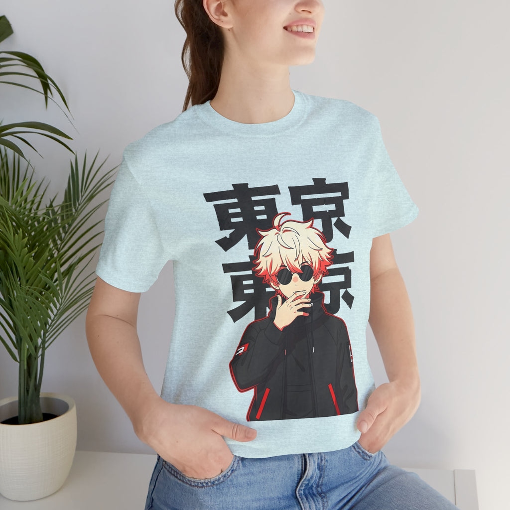 Tokyo Anime Graphic Tee — Blond Character with Kanji "東京"