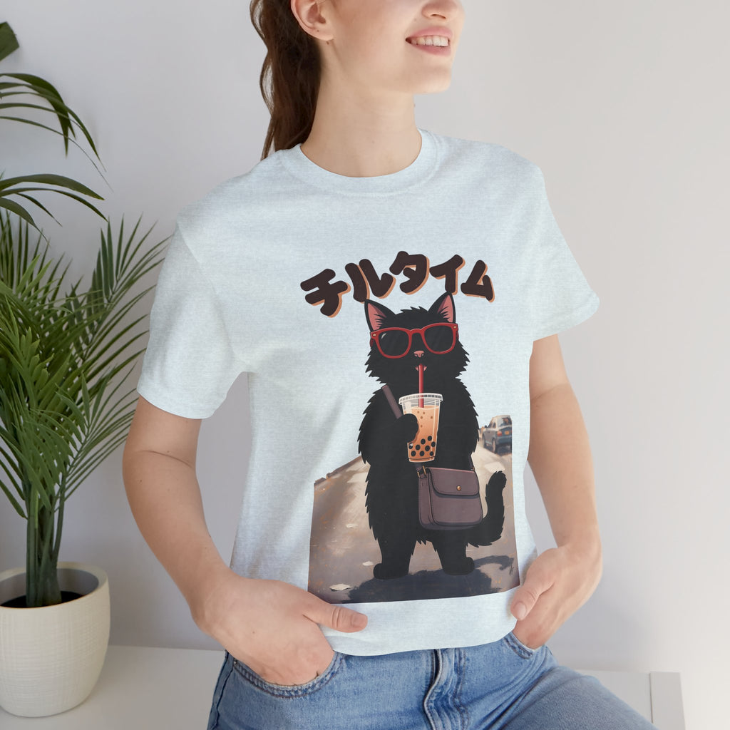 Boba Cat Tee — Cute Cat Drinking Bubble Tea Graphic T-Shirt