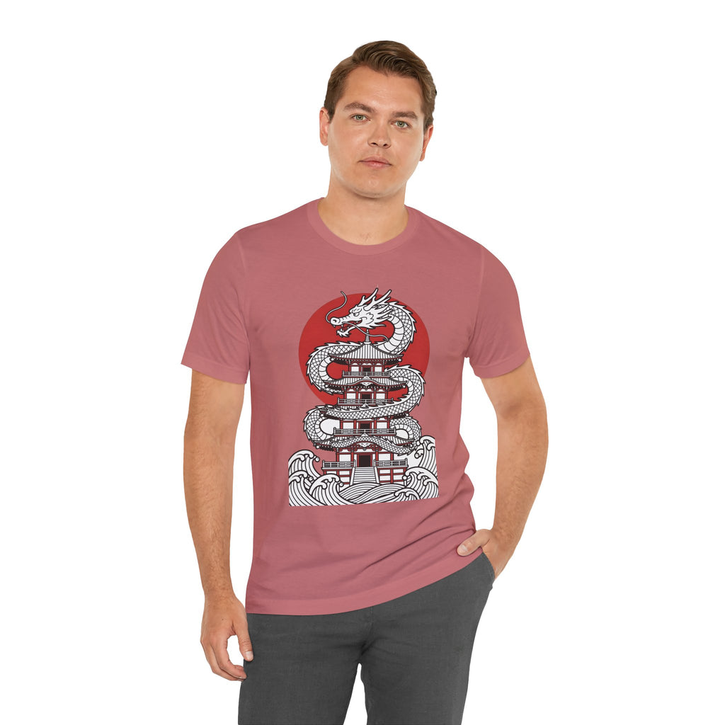 Dragon Pagoda T‑Shirt — Japanese Red Sun Temple Graphic Tee