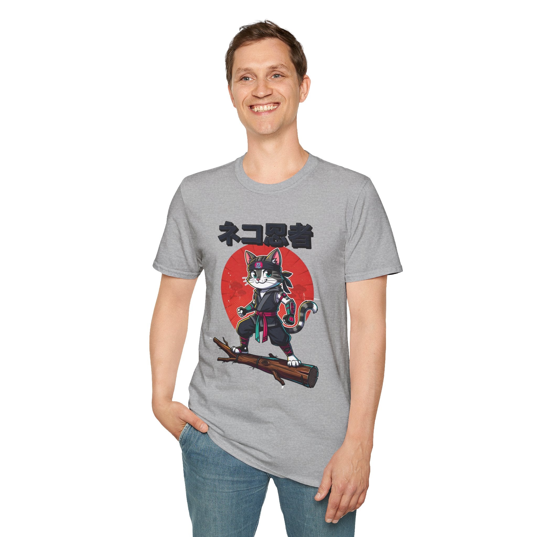Neko Ronin Cat T-Shirt – Samurai Cat with Red Sun Japanese Text