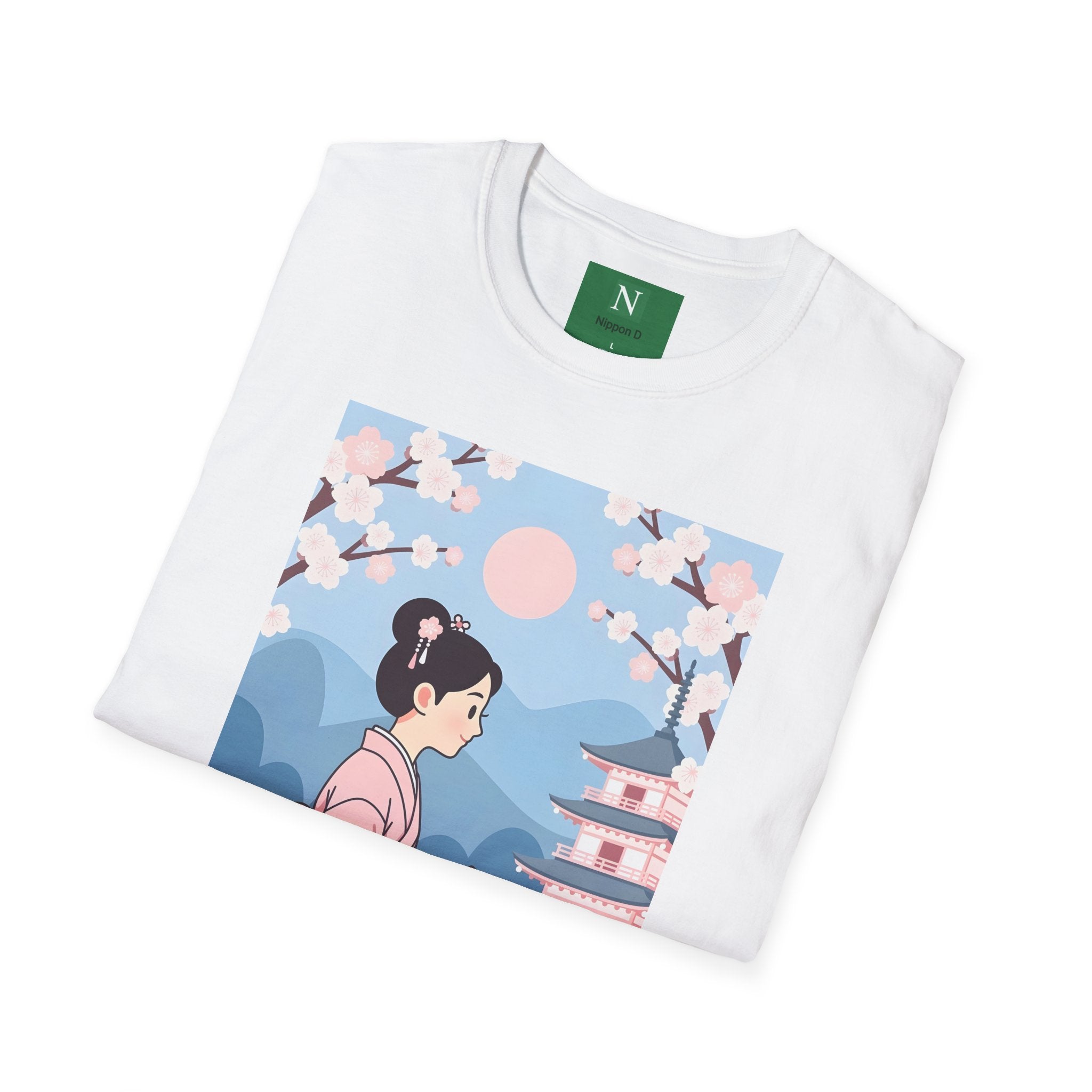 Cherry Blossom Geisha Tee — Japanese Girl & Cat Graphic T-Shirt