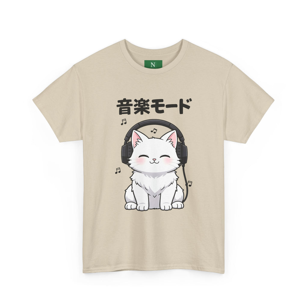 Cat with Headphones Tee — "Music Mode" Japanese Kawaii Graphic T-Shirt