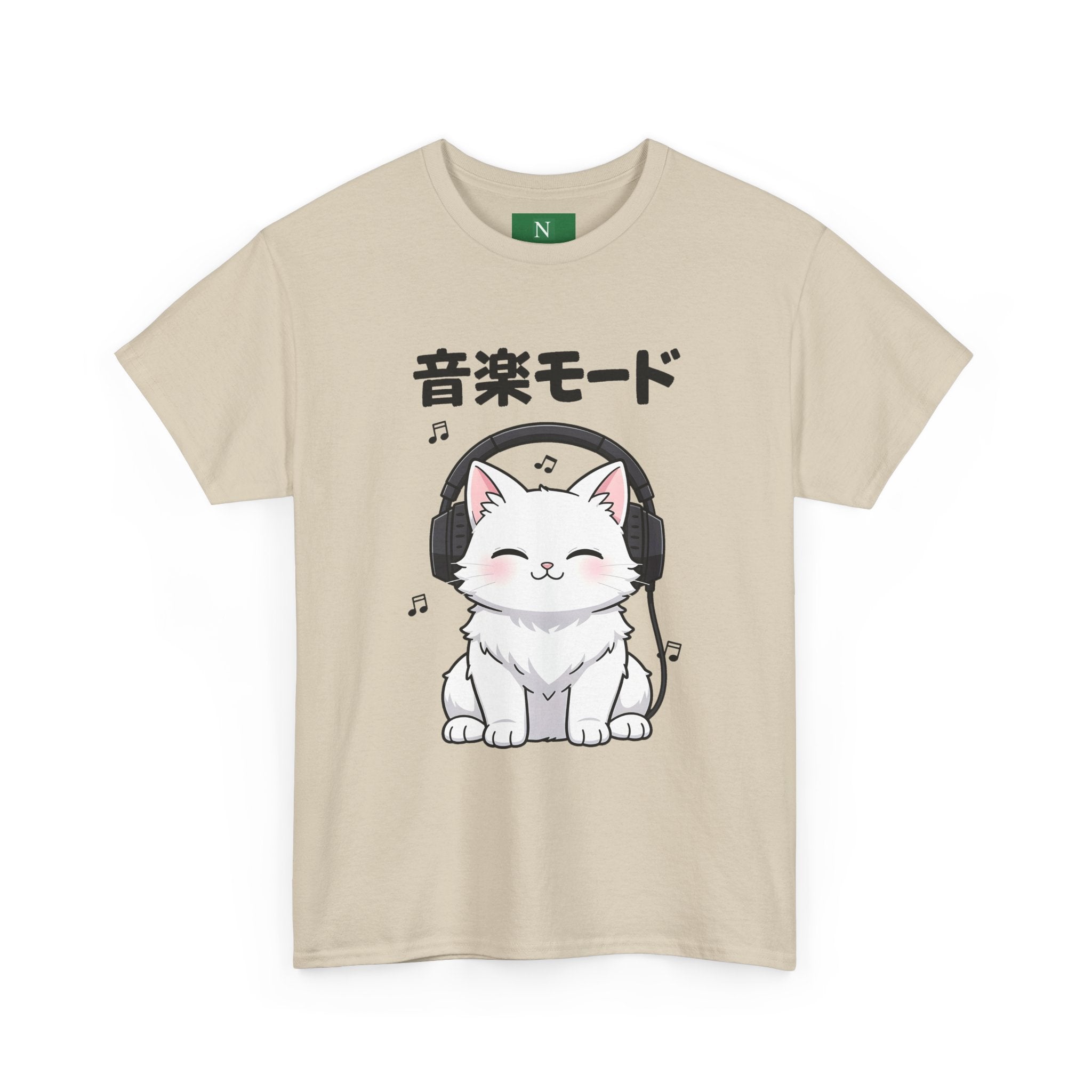 Cat with Headphones Tee — "Music Mode" Japanese Kawaii Graphic T-Shirt