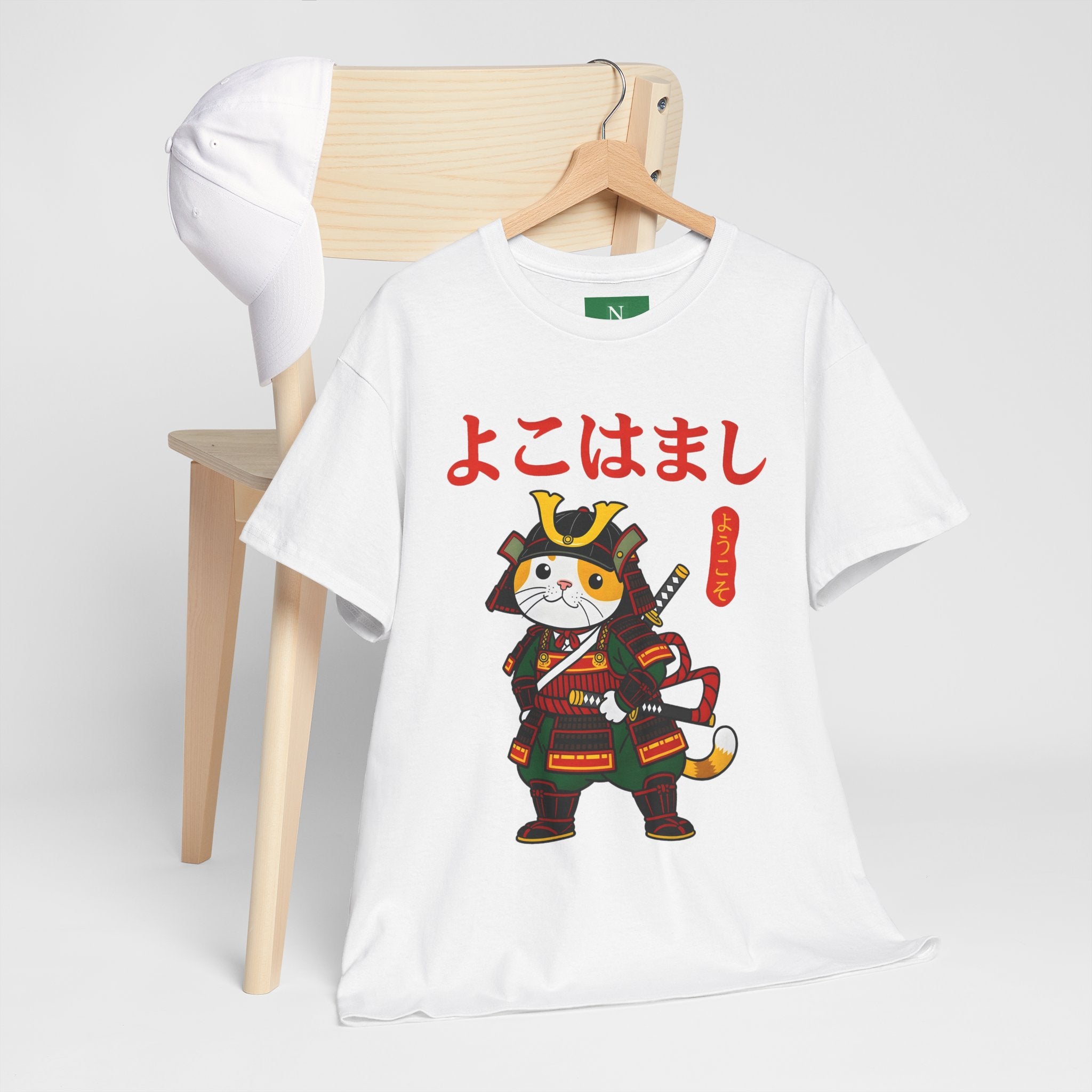 Samurai Cat T-Shirt — 'よこはまし' Japanese Yokohama Cute Warrior Tee