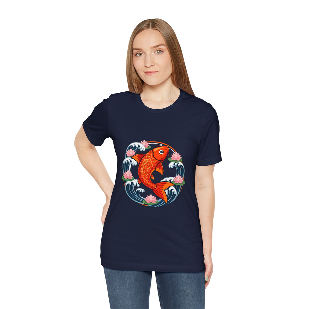 Koi Circle Graphic Tee — Japanese Koi Fish Waves & Lotus T-Shirt