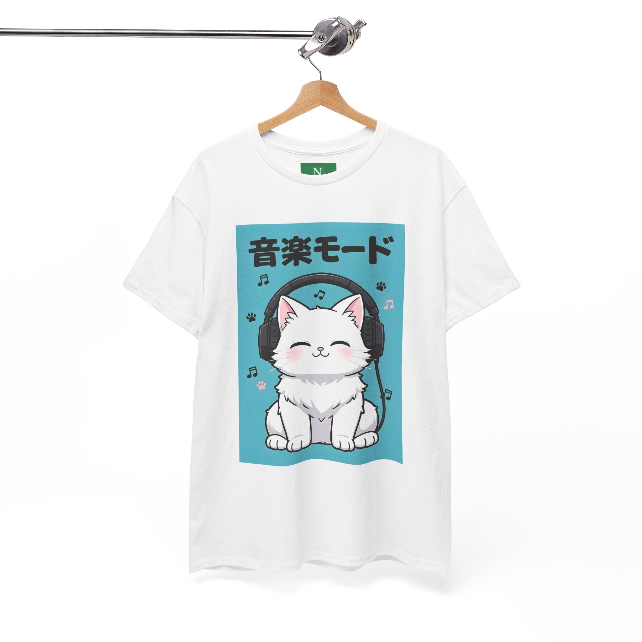 Music Mode Cat T-Shirt — Cute Headphone Kitten Tee (Japanese Text)
