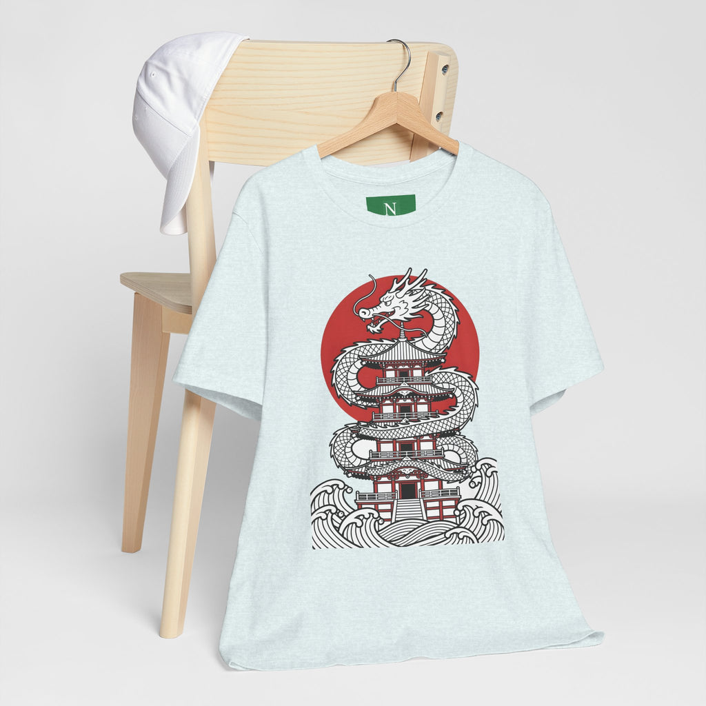 Dragon Pagoda T‑Shirt — Japanese Red Sun Temple Graphic Tee