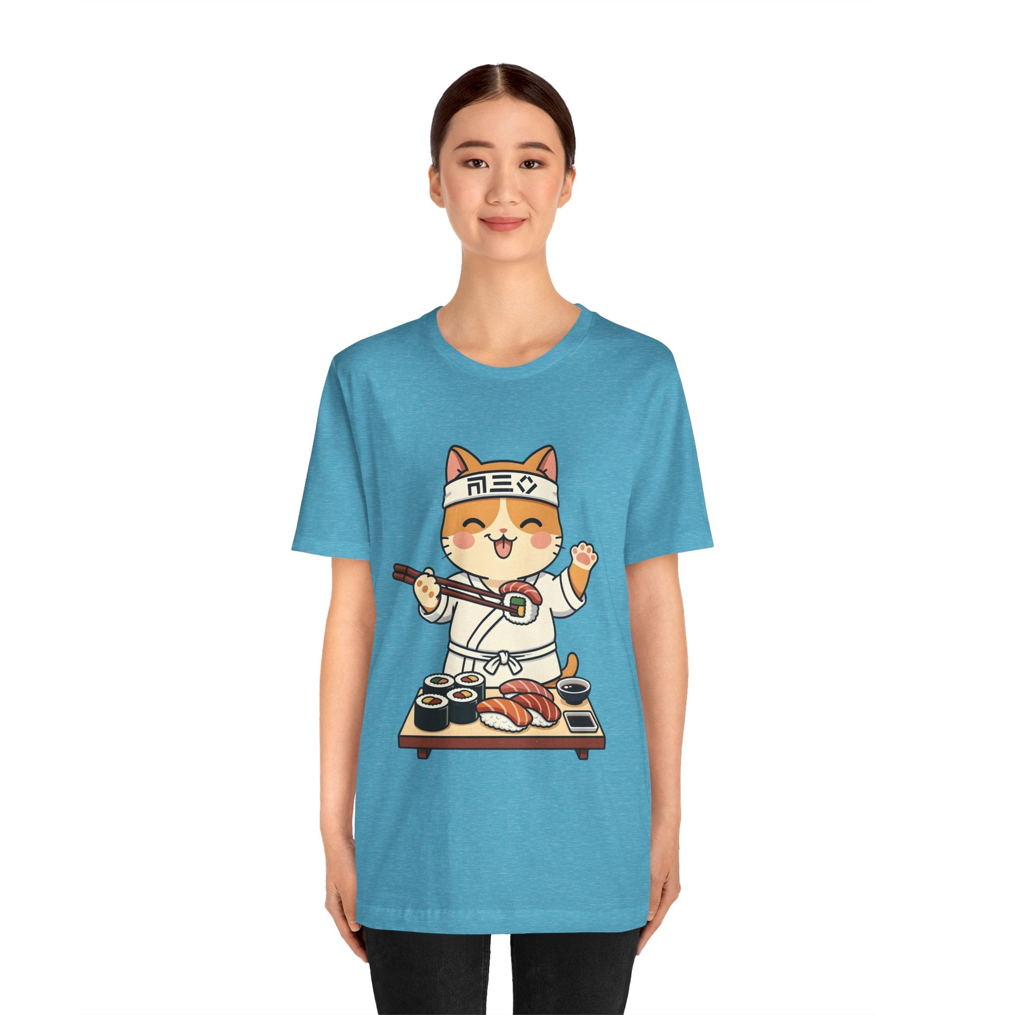 Sushi Chef Cat T‑Shirt — Cute Kawaii Cat Making Sushi Graphic Tee