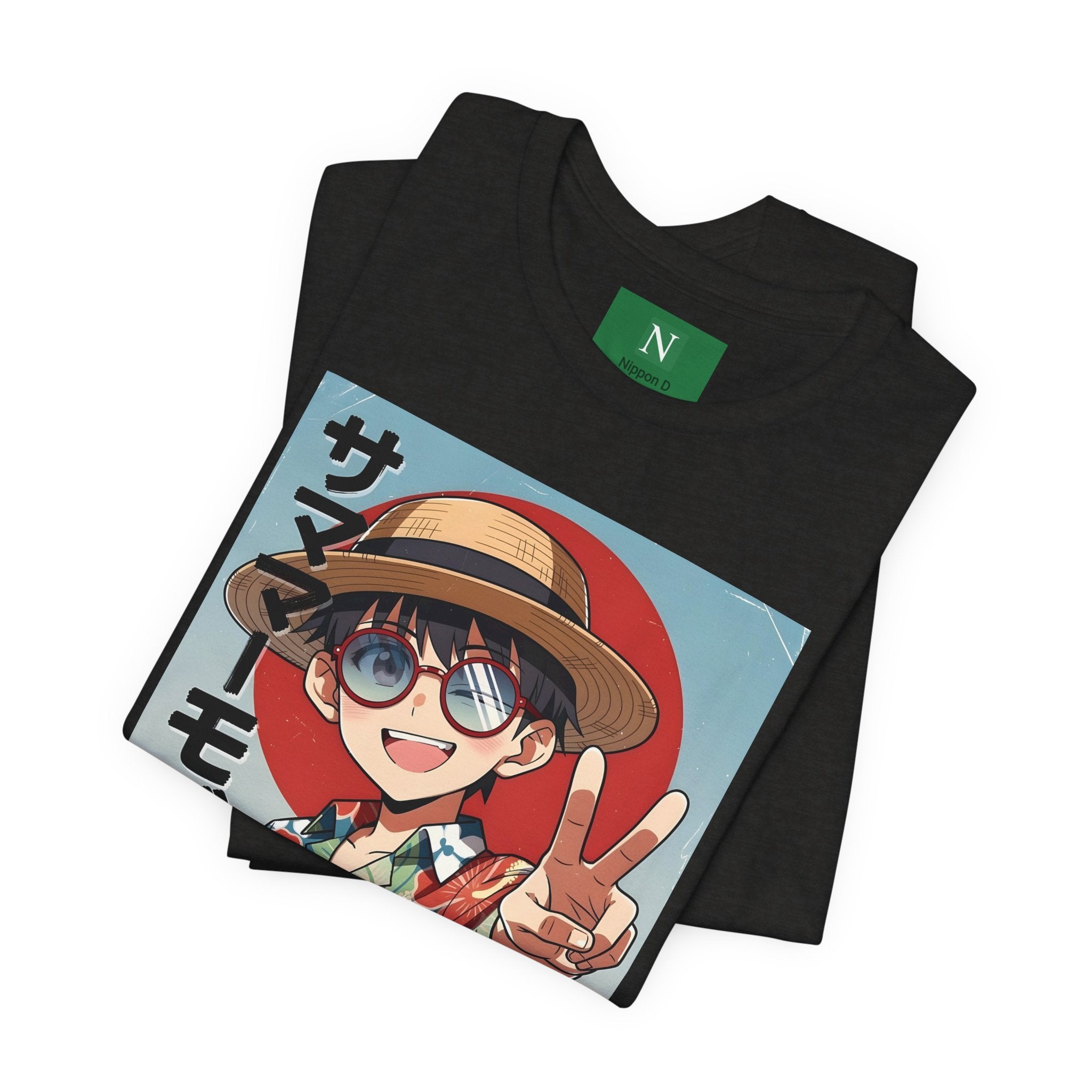 Anime Summer Kid: Tropical Hawaiian Tee with Peace Sign (サマー)