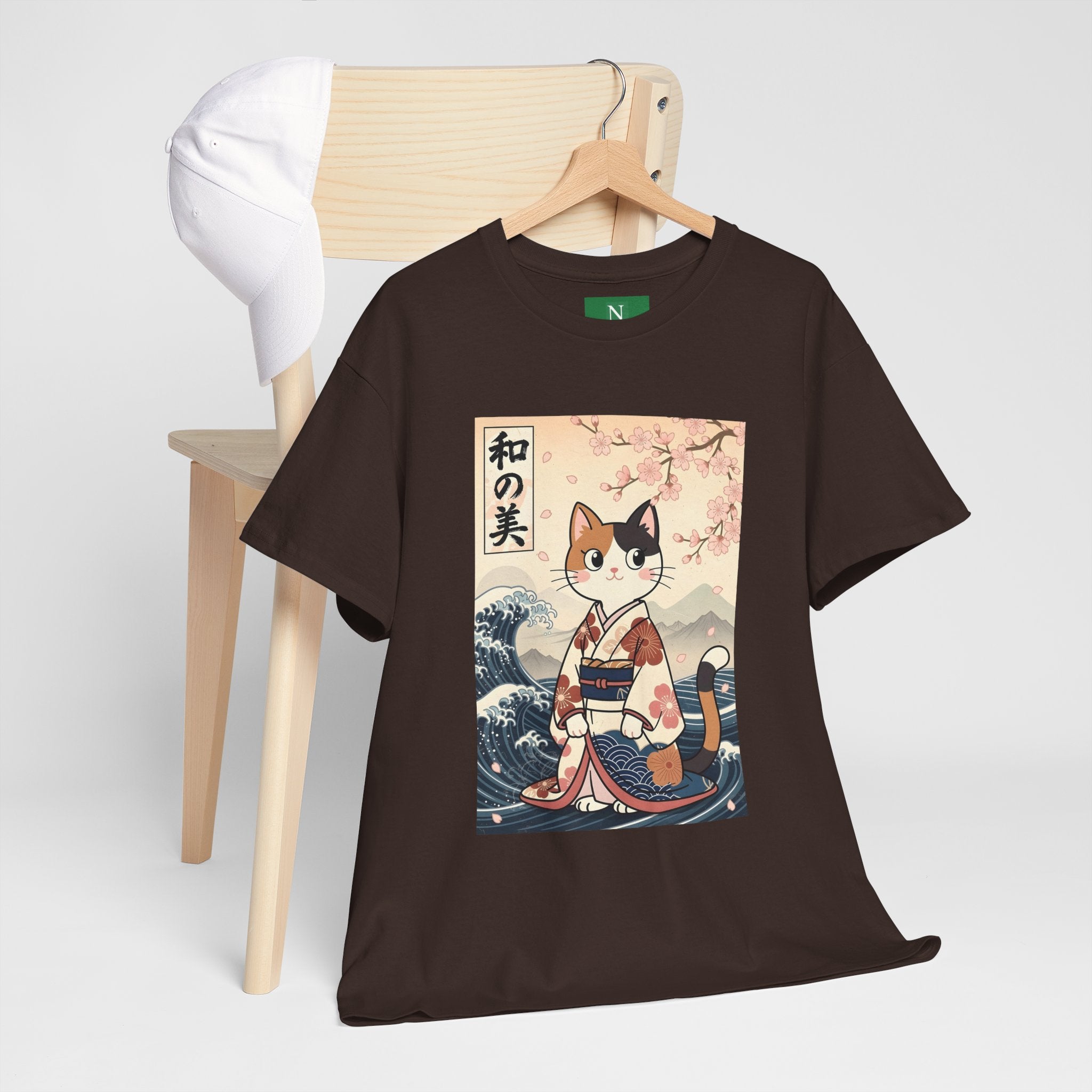 Cat Ukiyo-e T-Shirt — Vintage Japanese Kimono Cat with Cherry Blossoms