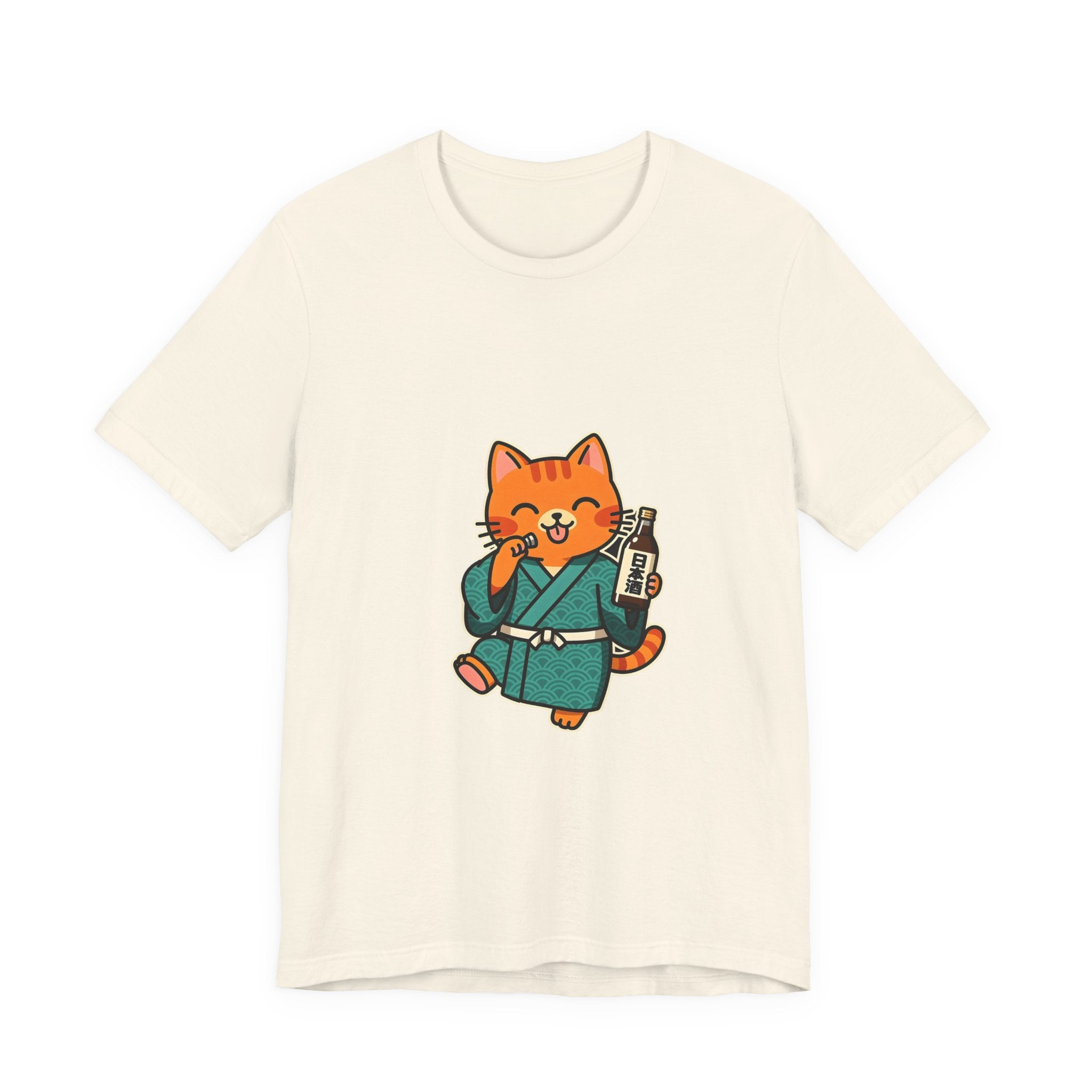 Sake Cat Tee — Cute Orange Cat in Kimono Drinking Sake T-Shirt