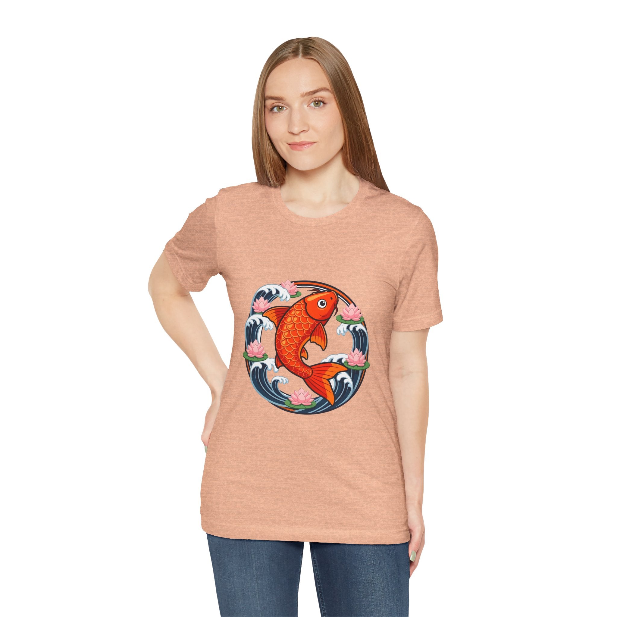 Koi Circle Graphic Tee — Japanese Koi Fish Waves & Lotus T-Shirt