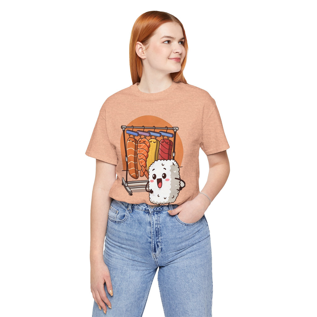 Cute Sushi Rice Cartoon T‑Shirt — Kawaii Nigiri Character Tee