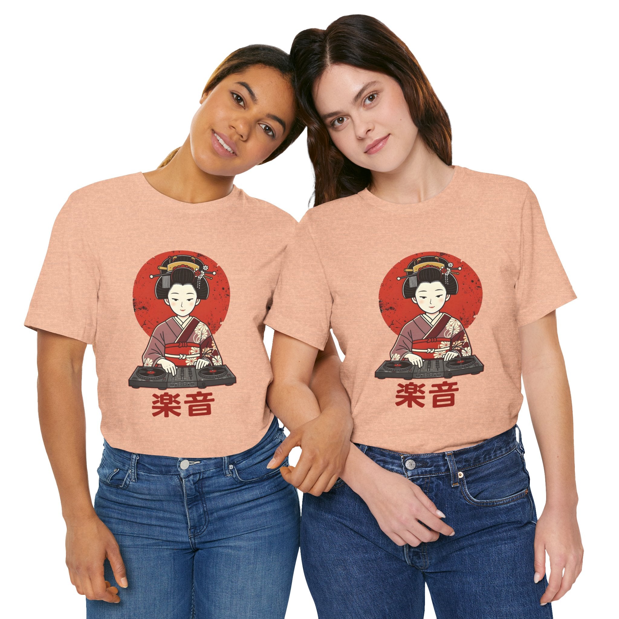 Geisha DJ T-Shirt — Japanese Vinyl Turntable Tee with '楽音' (Music) Design