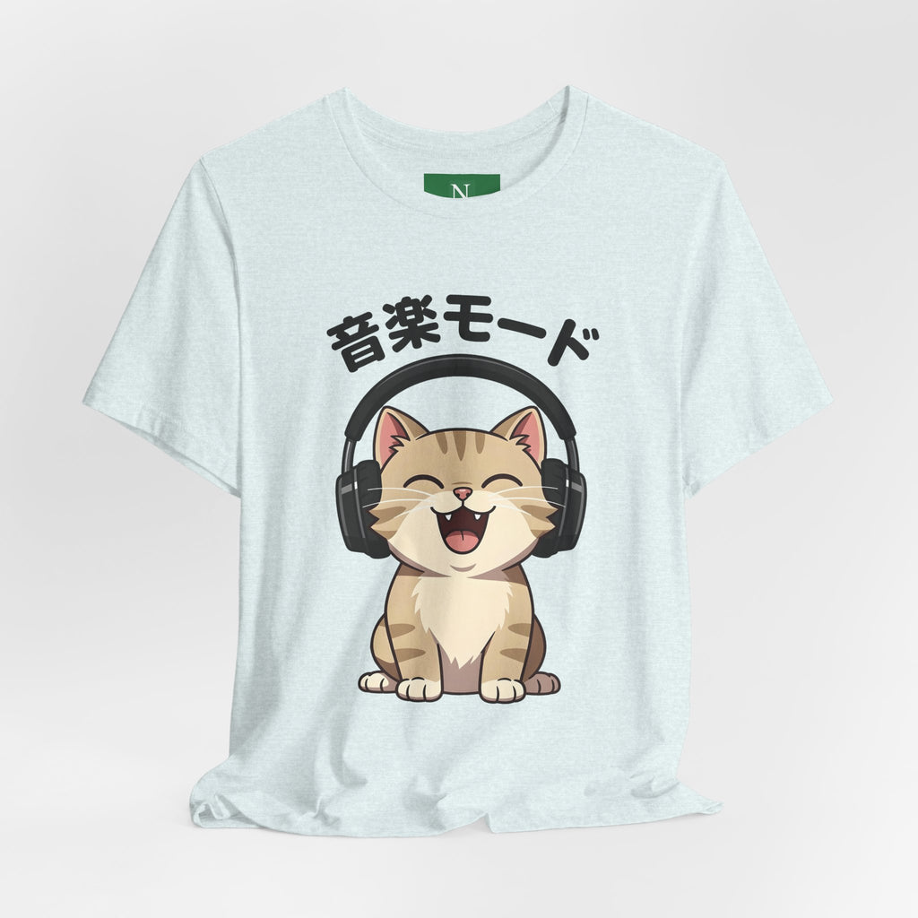 Music Mode Cat T-Shirt — Cute Headphones Cat with Japanese Text (音楽モード)
