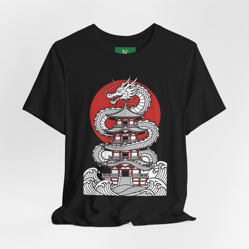 Dragon Pagoda T‑Shirt — Japanese Red Sun Temple Graphic Tee
