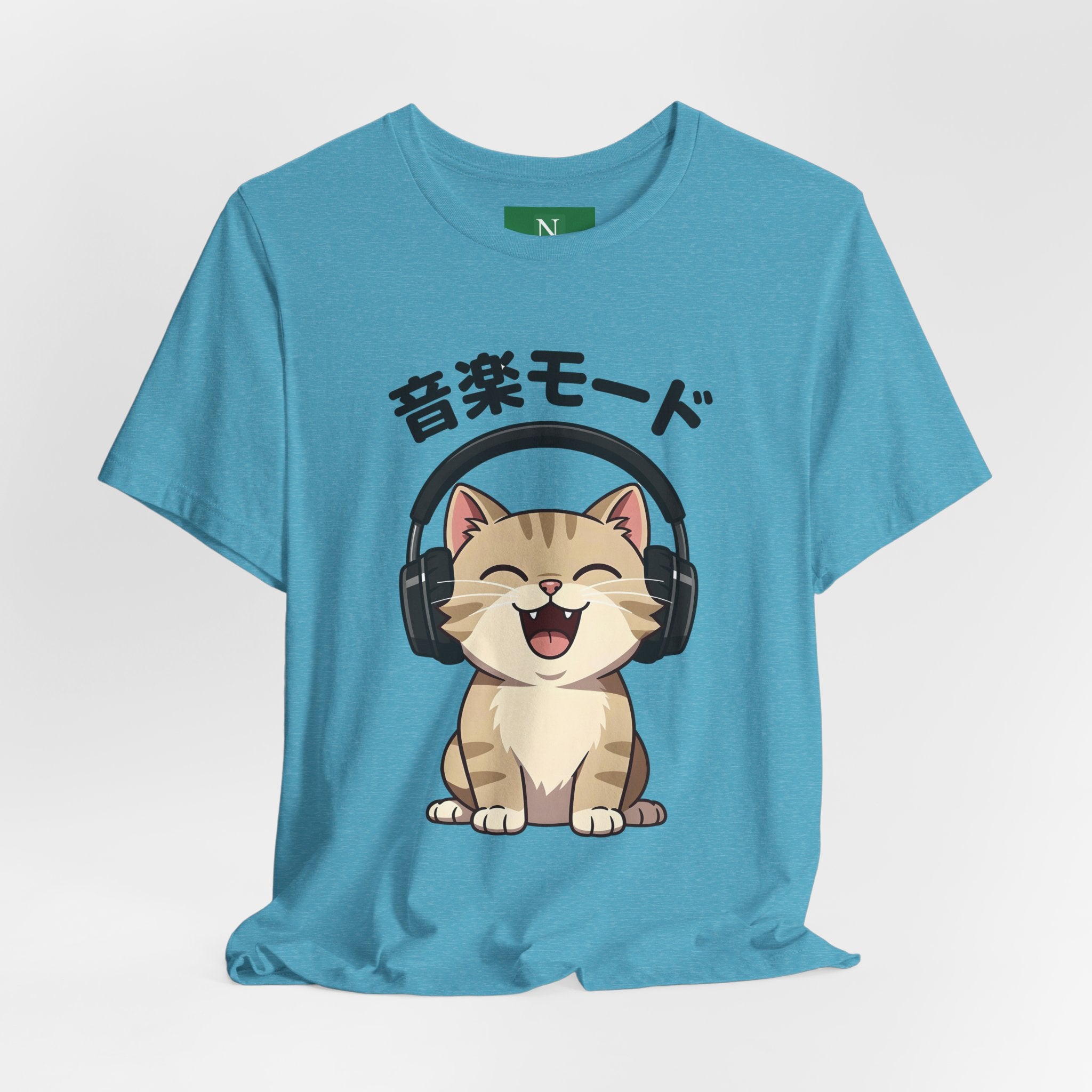 Music Mode Cat T-Shirt — Cute Headphones Cat with Japanese Text (音楽モード)