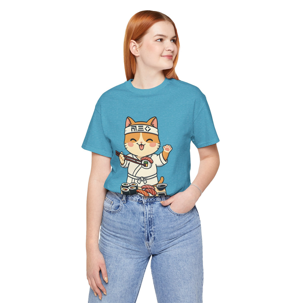 Sushi Chef Cat T‑Shirt — Cute Kawaii Cat Making Sushi Graphic Tee