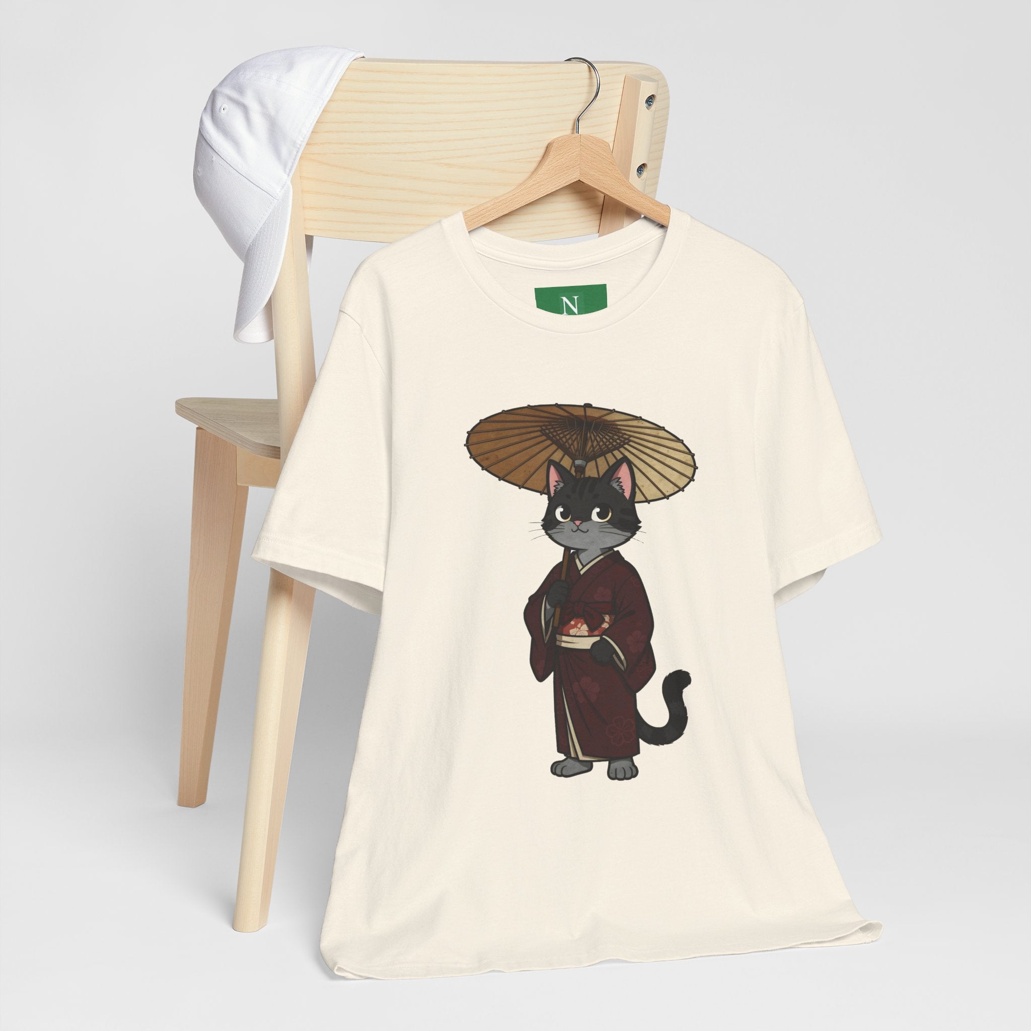 Geisha Cat Tee — Japanese Umbrella Cat Graphic T-Shirt