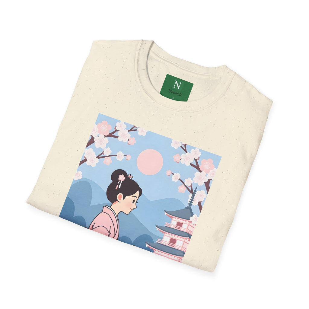Cherry Blossom Geisha Tee — Japanese Girl & Cat Graphic T-Shirt