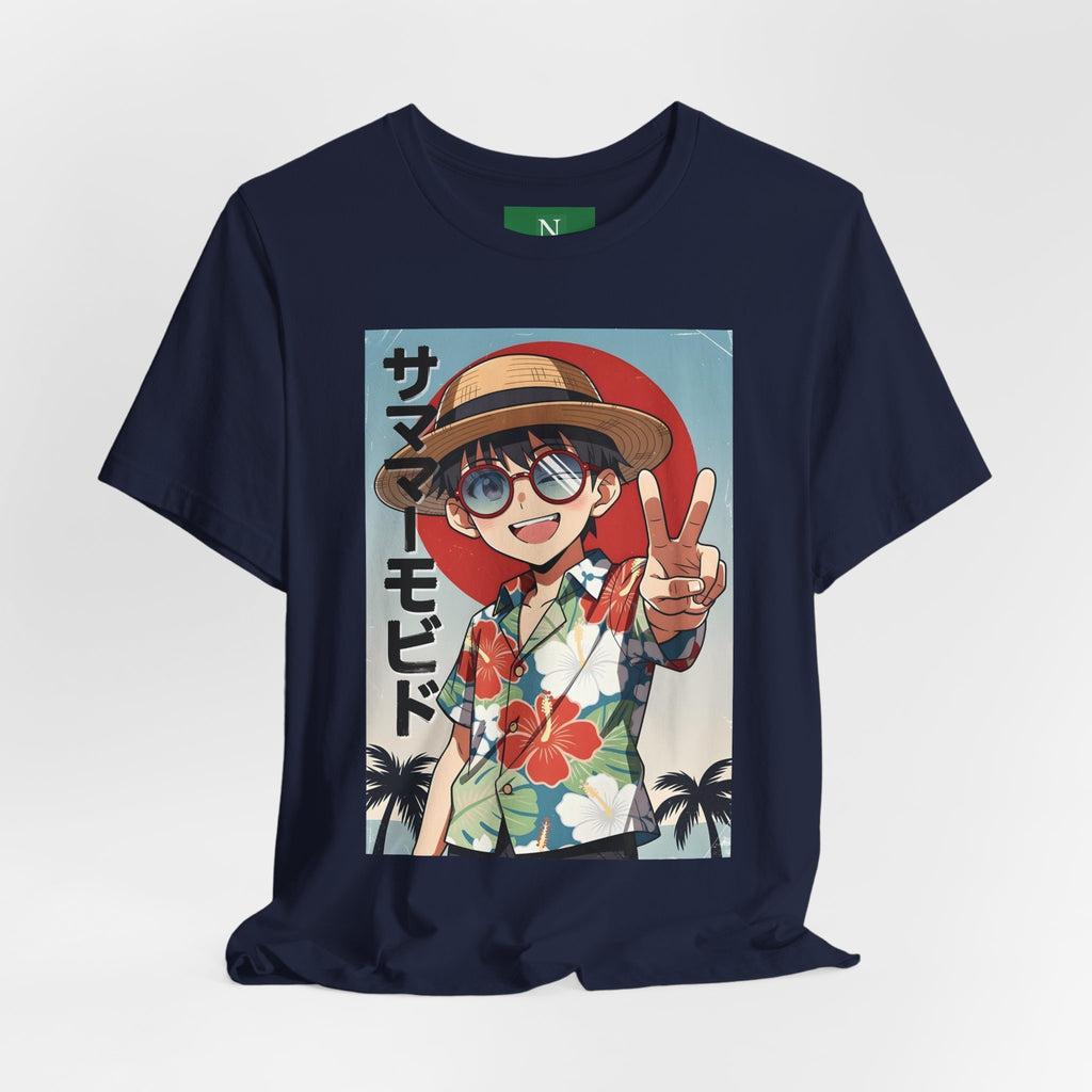 Anime Summer Kid: Tropical Hawaiian Tee with Peace Sign (サマー)
