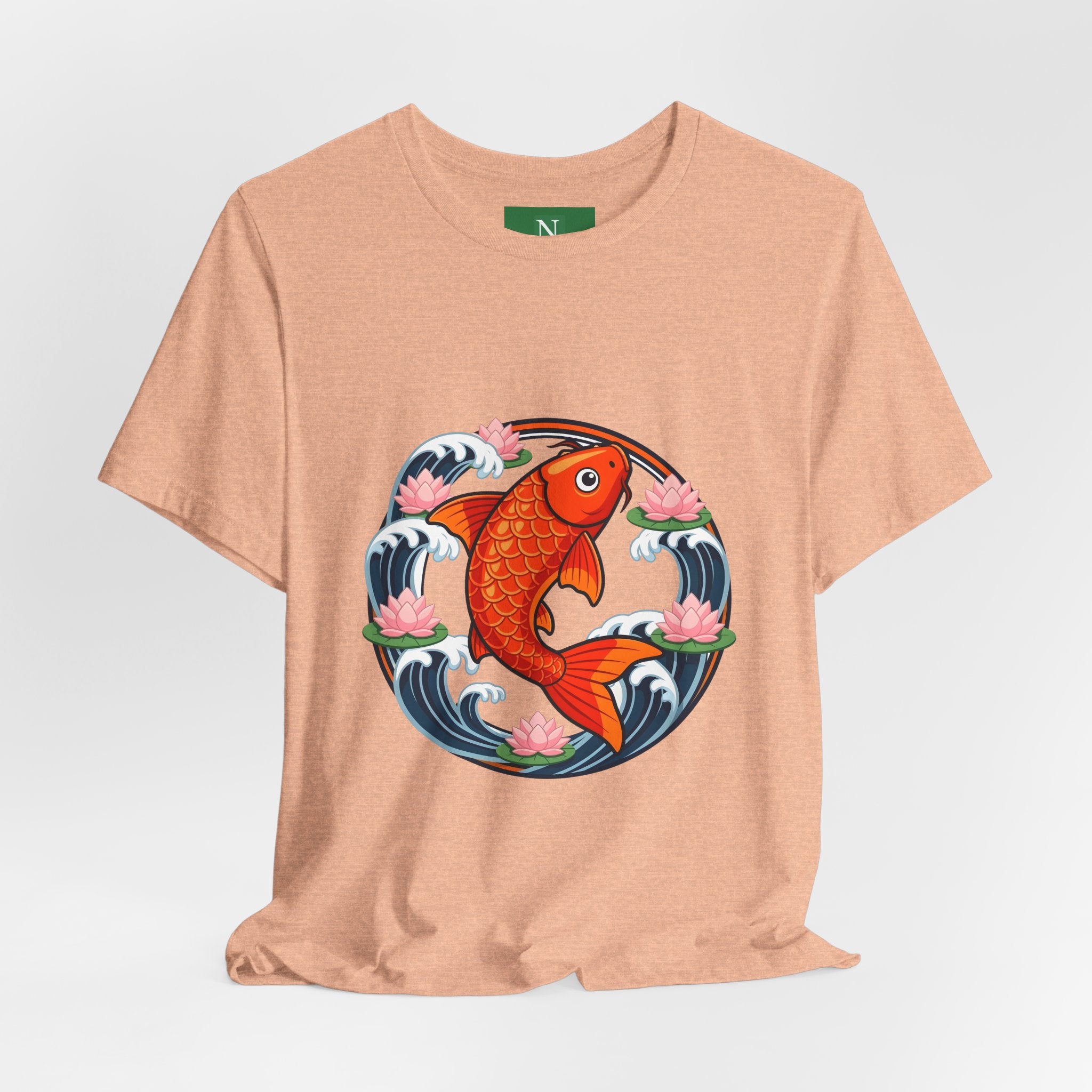 Koi Circle Graphic Tee — Japanese Koi Fish Waves & Lotus T-Shirt