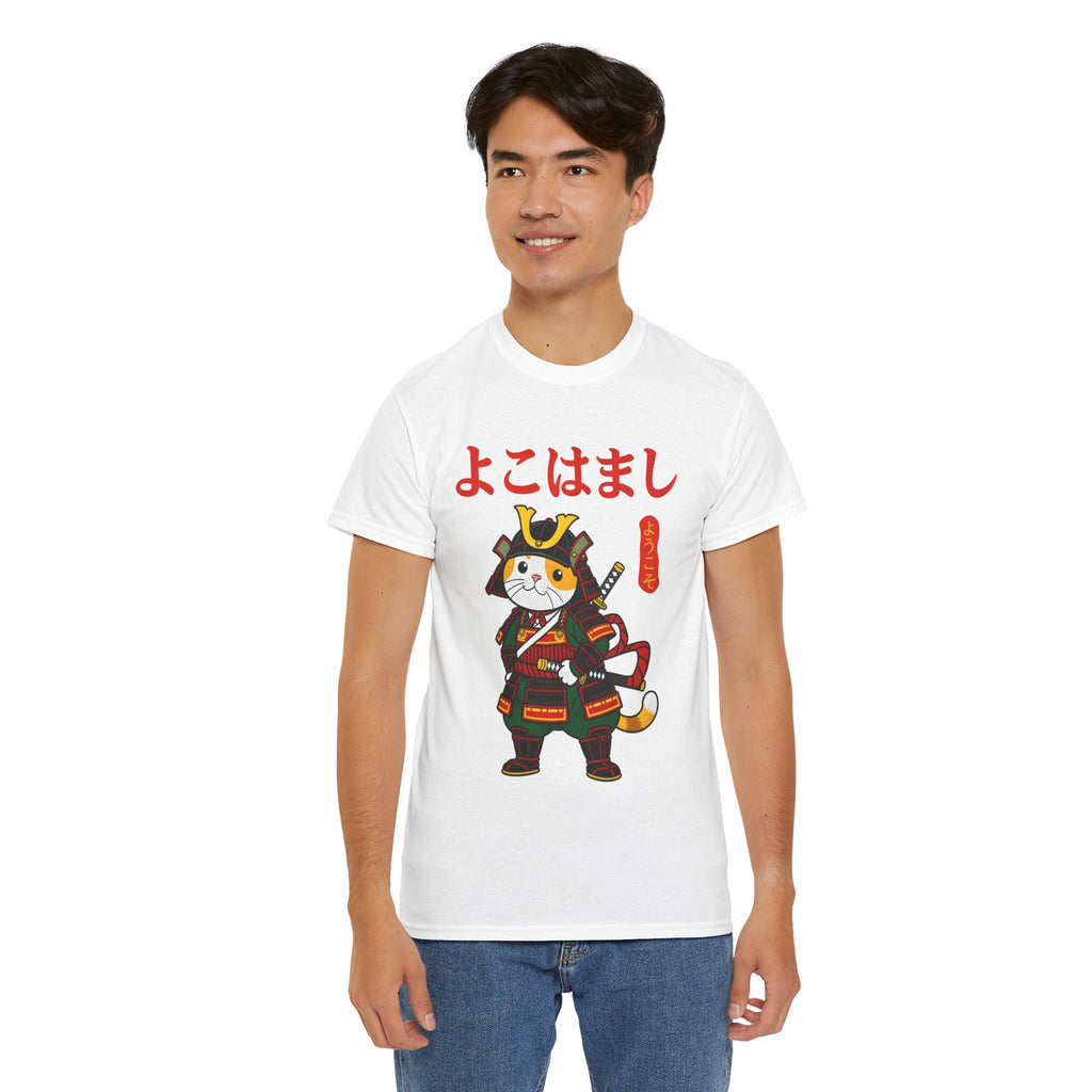 Samurai Cat T-Shirt — 'よこはまし' Japanese Yokohama Cute Warrior Tee