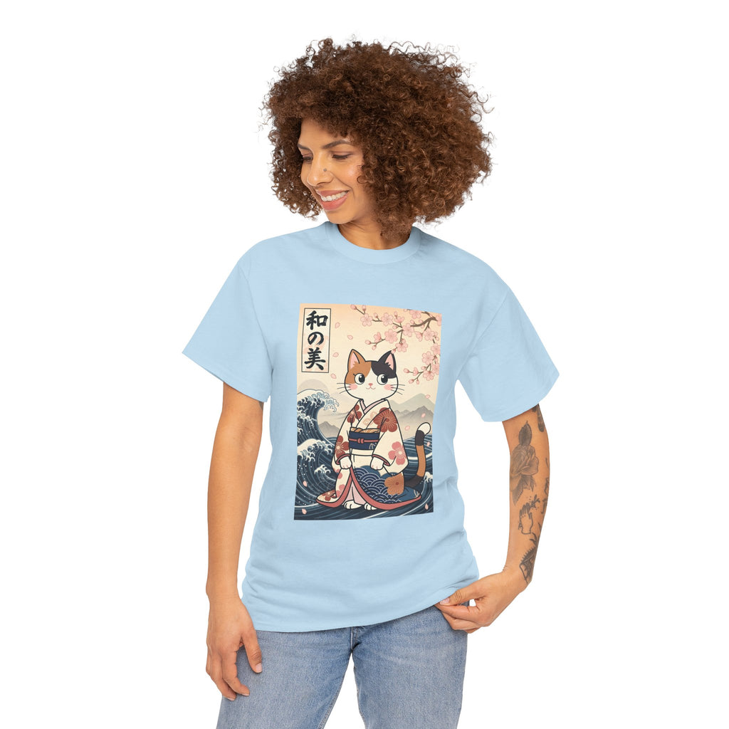 Cat Ukiyo-e T-Shirt — Vintage Japanese Kimono Cat with Cherry Blossoms