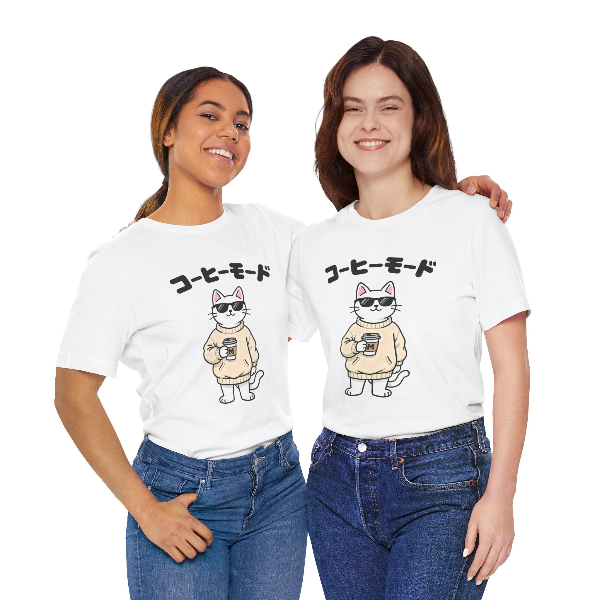 Coffee Mode Cat Tee — Cute Japanese Cat Holding Coffee T-Shirt