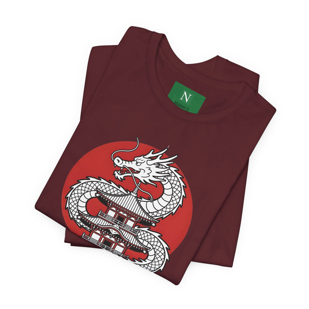 Dragon Pagoda T‑Shirt — Japanese Red Sun Temple Graphic Tee