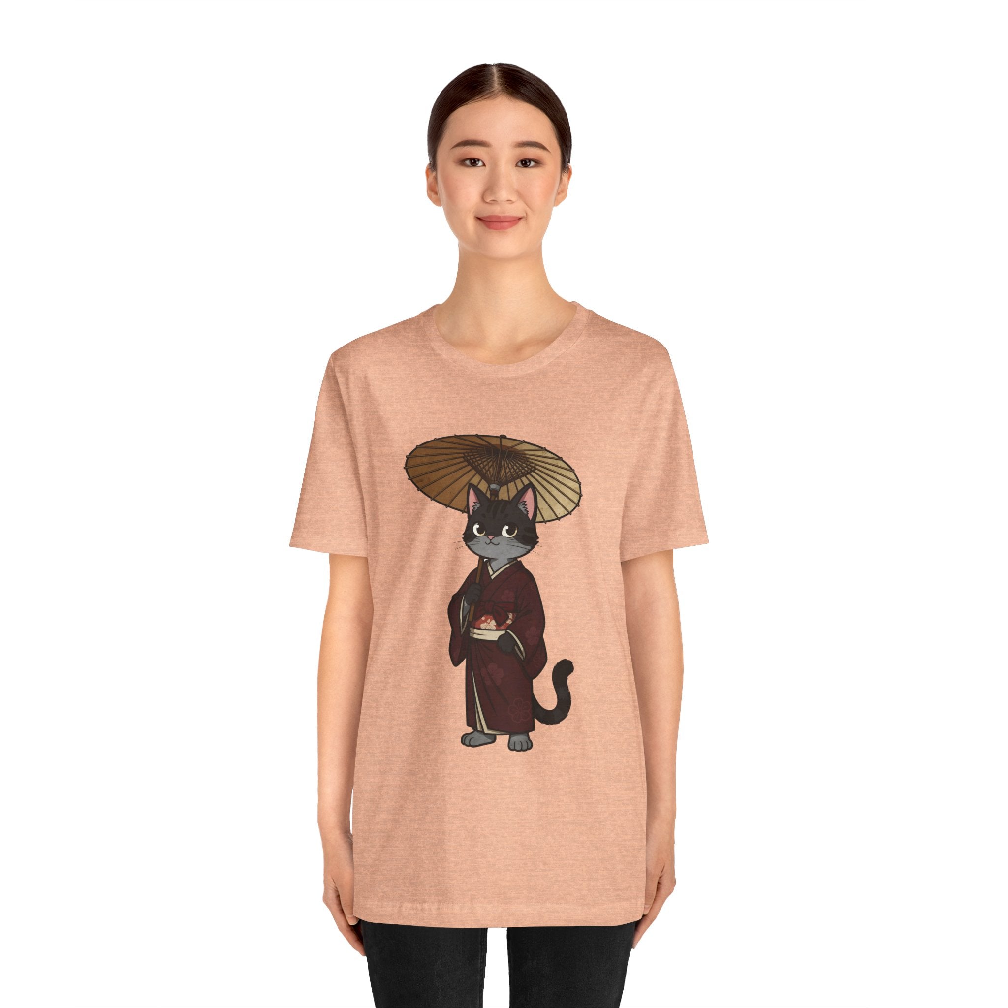 Geisha Cat Tee — Japanese Umbrella Cat Graphic T-Shirt