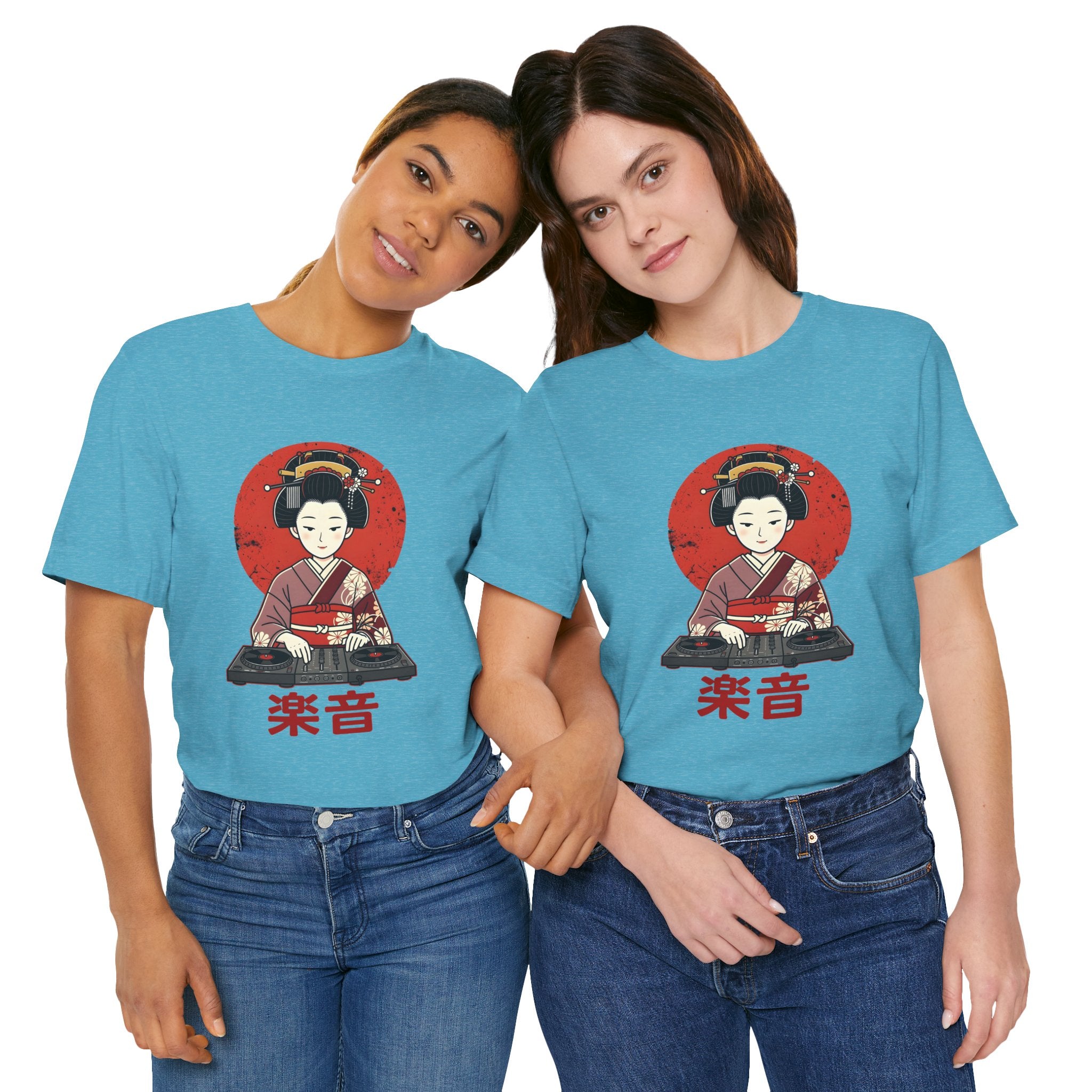 Geisha DJ T-Shirt — Japanese Vinyl Turntable Tee with '楽音' (Music) Design