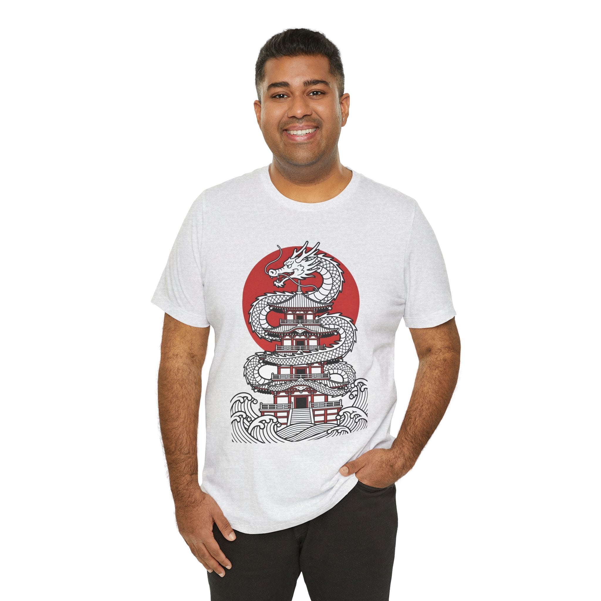 Dragon Pagoda T‑Shirt — Japanese Red Sun Temple Graphic Tee