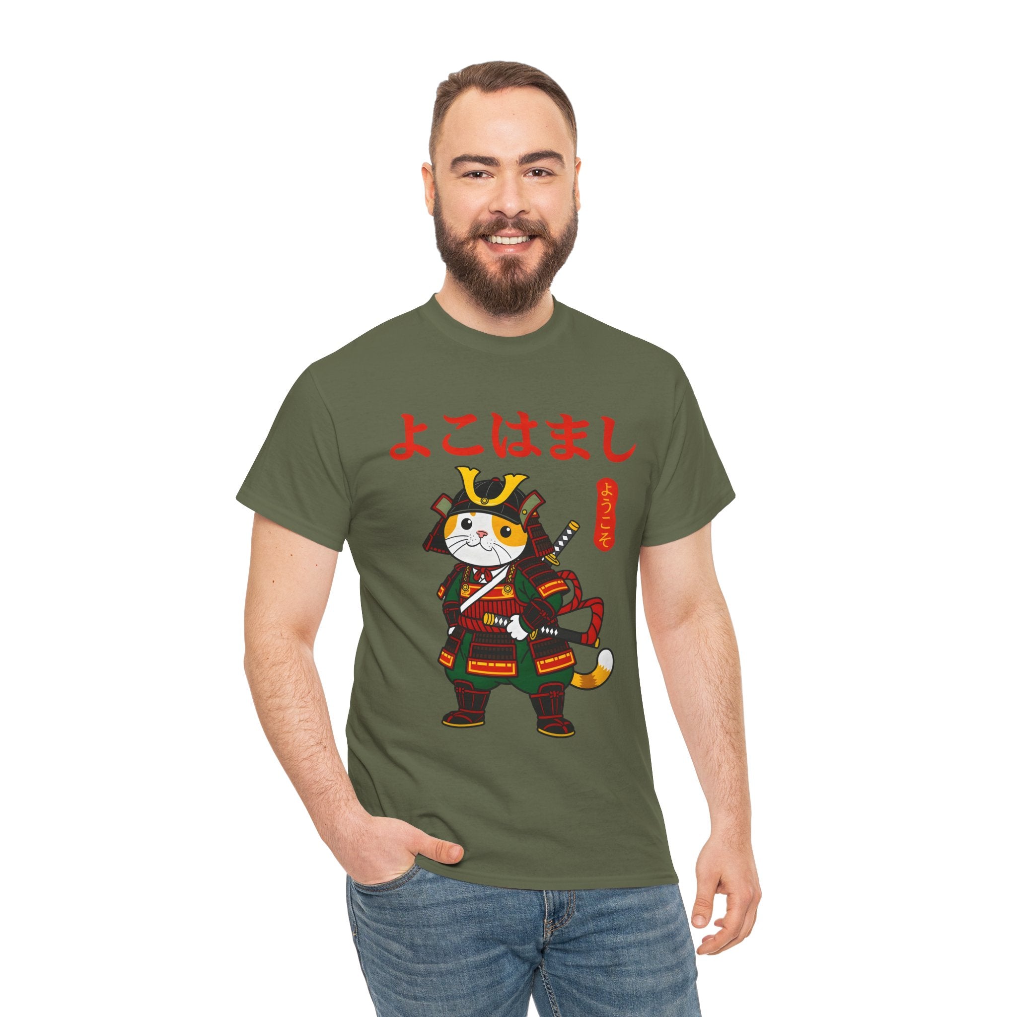Samurai Cat T-Shirt — 'よこはまし' Japanese Yokohama Cute Warrior Tee