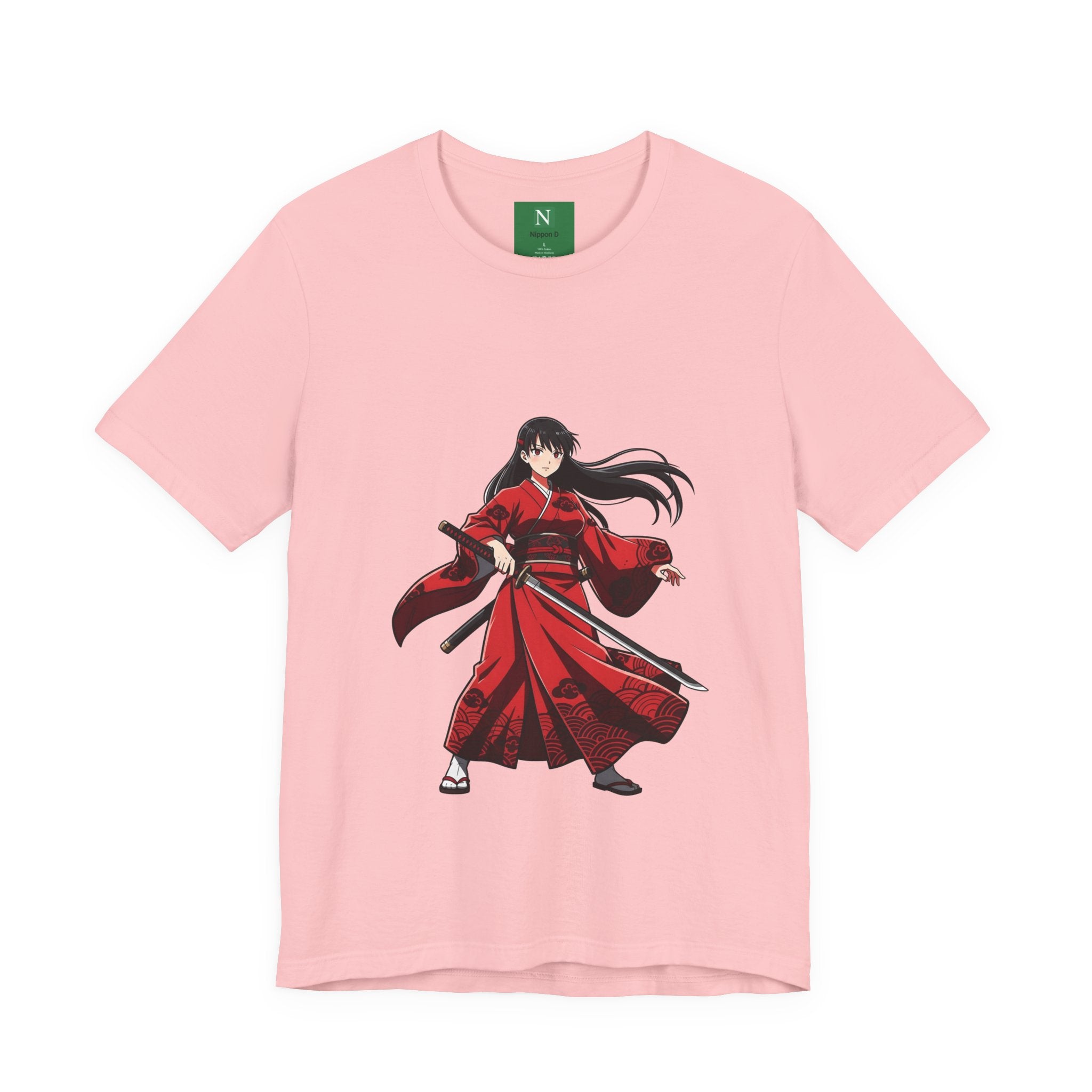 Anime Red Warrior T-Shirt — Female Swordswoman Illustration Tee