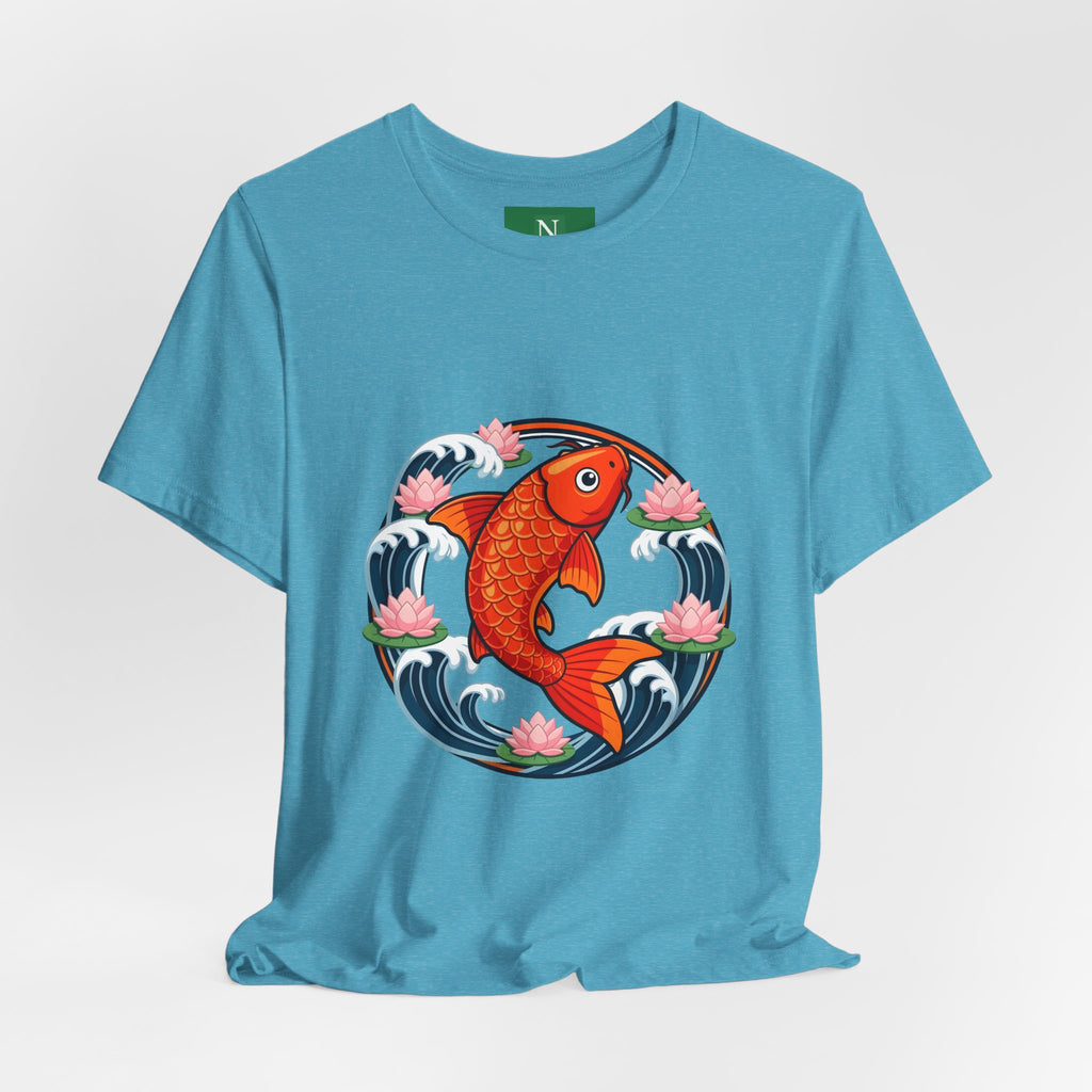 Koi Circle Graphic Tee — Japanese Koi Fish Waves & Lotus T-Shirt