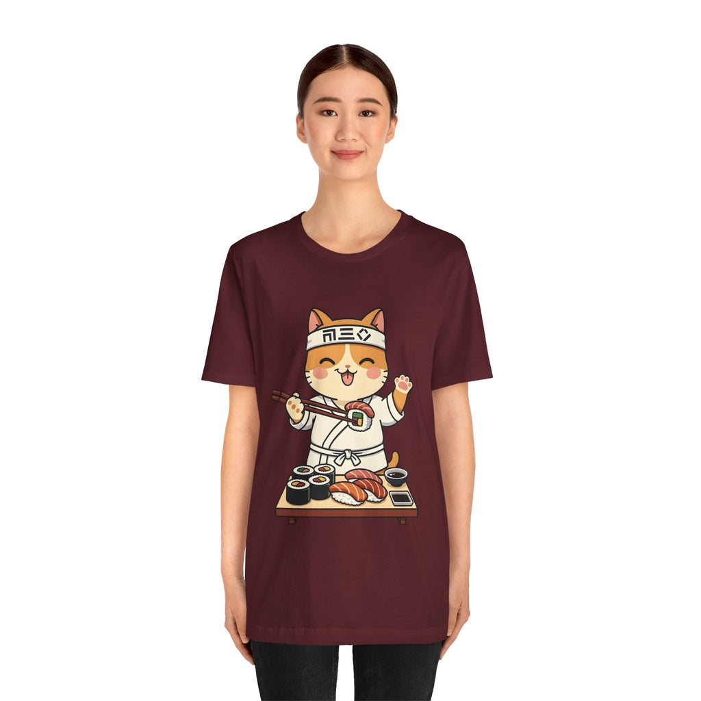 Sushi Chef Cat T‑Shirt — Cute Kawaii Cat Making Sushi Graphic Tee