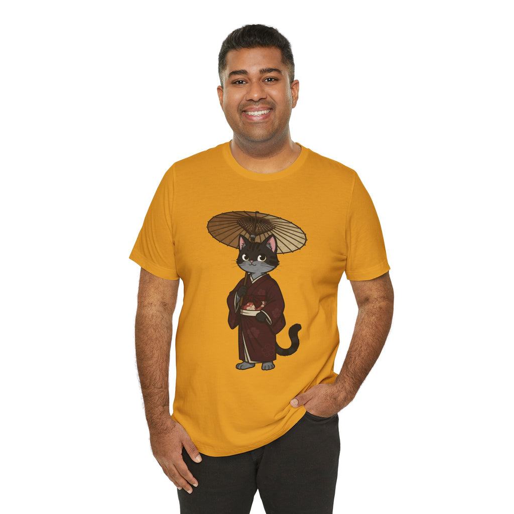 Geisha Cat Tee — Japanese Umbrella Cat Graphic T-Shirt