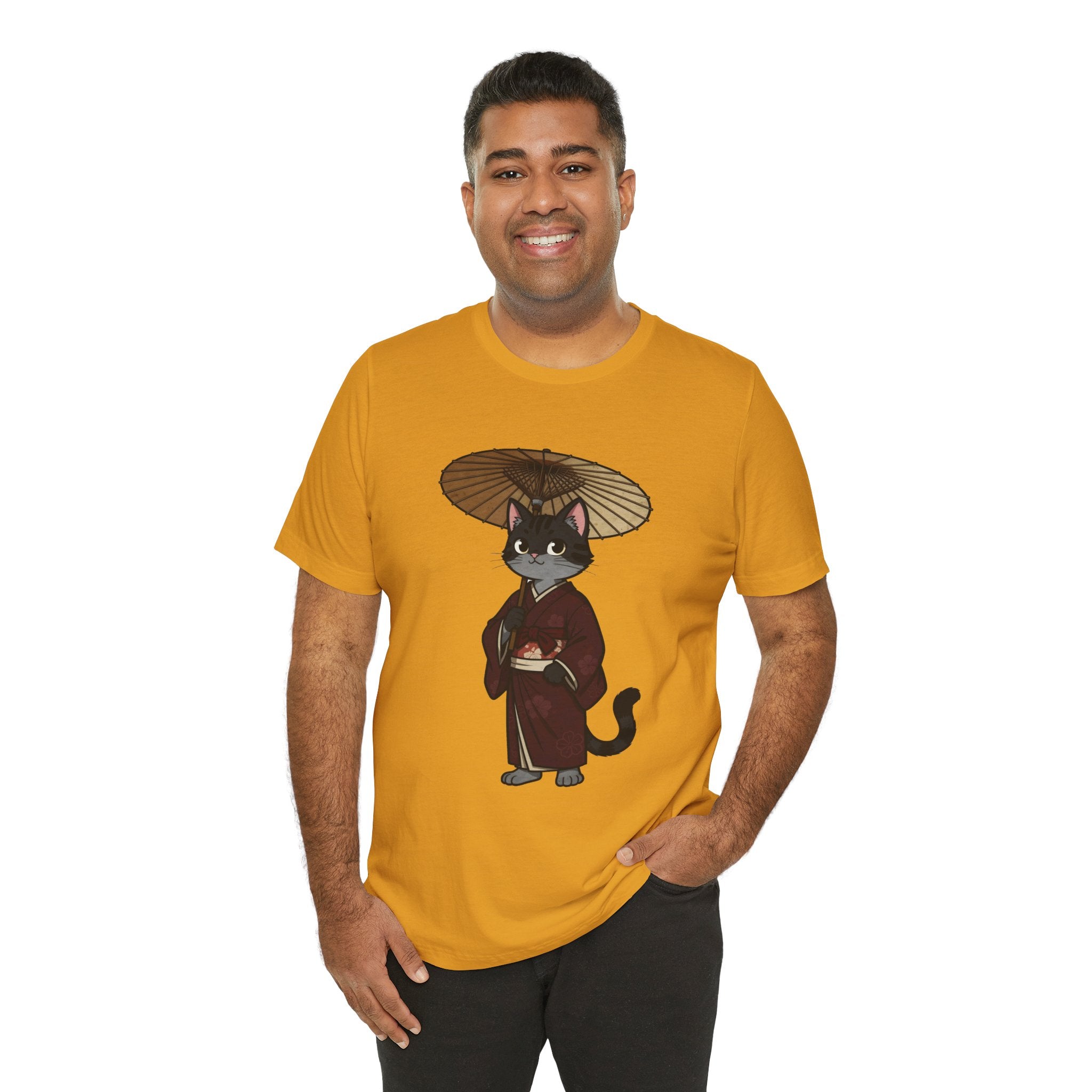 Geisha Cat Tee — Japanese Umbrella Cat Graphic T-Shirt