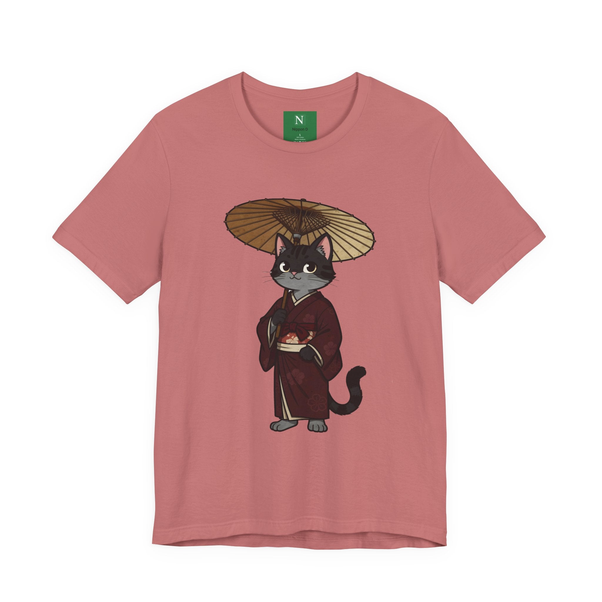 Geisha Cat Tee — Japanese Umbrella Cat Graphic T-Shirt