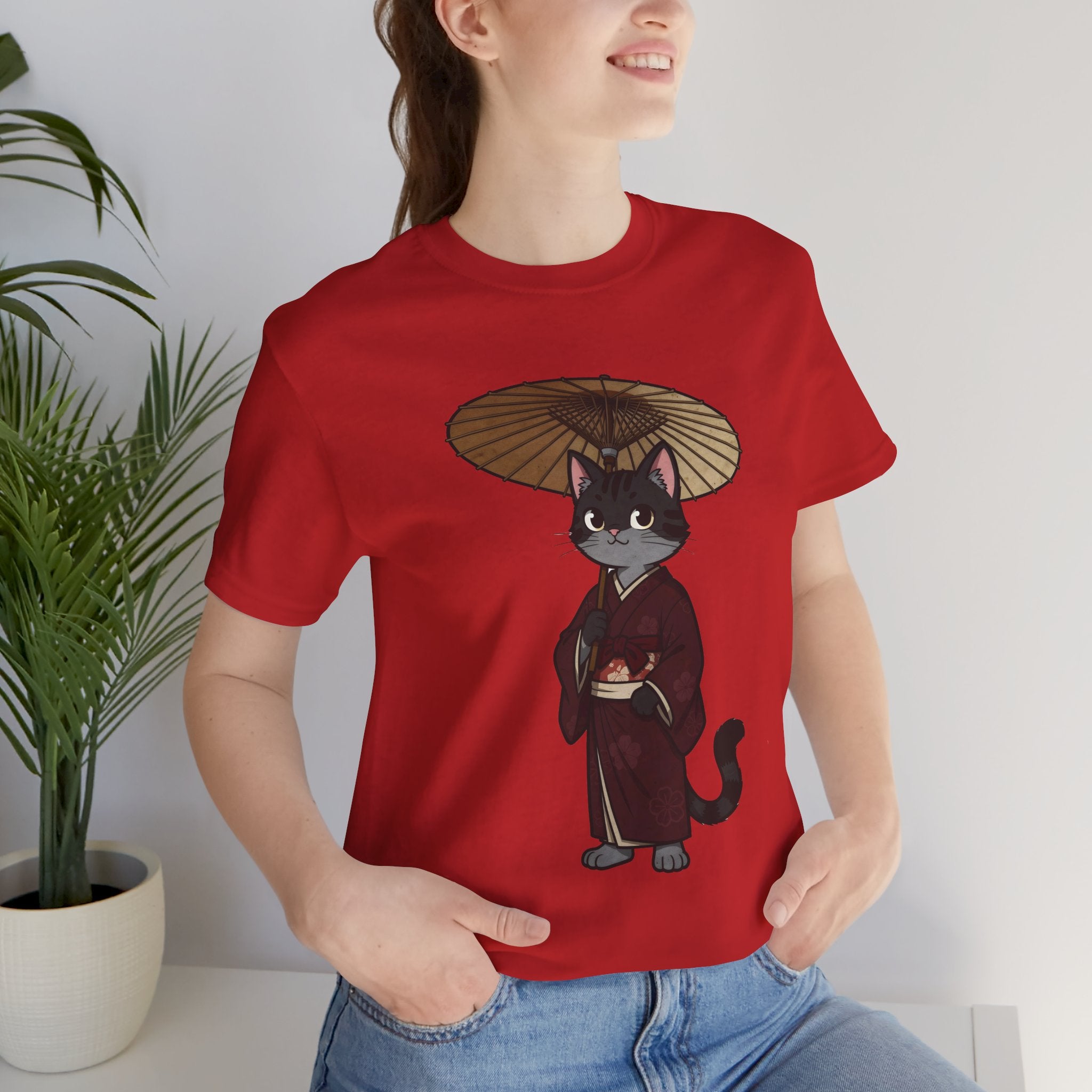 Geisha Cat Tee — Japanese Umbrella Cat Graphic T-Shirt