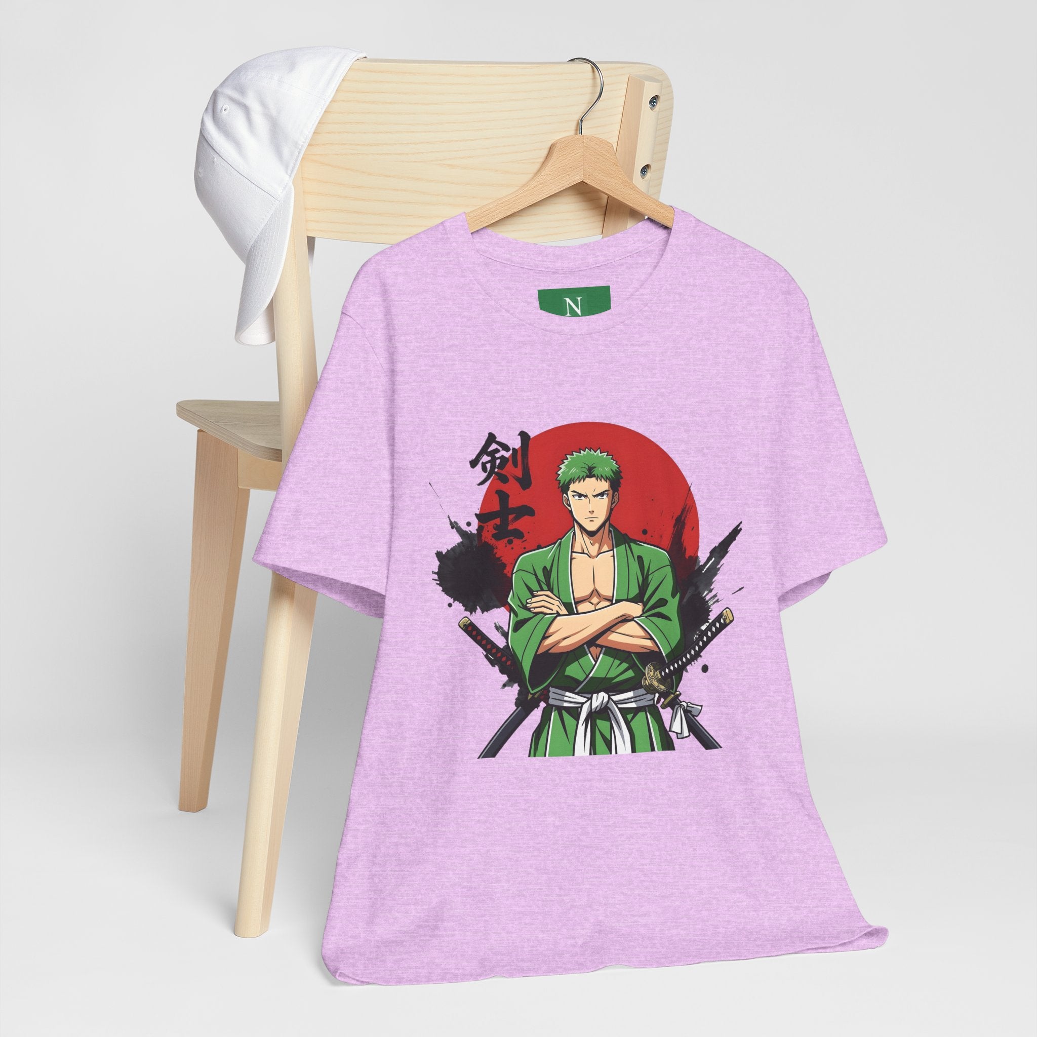 Anime Samurai Tee — Green-Haired Swordsman Graphic T-Shirt