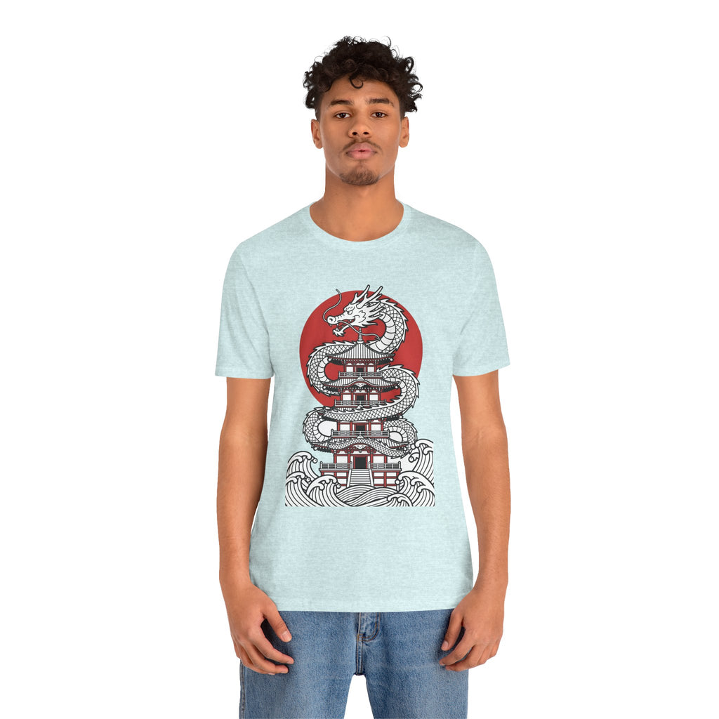 Dragon Pagoda T‑Shirt — Japanese Red Sun Temple Graphic Tee