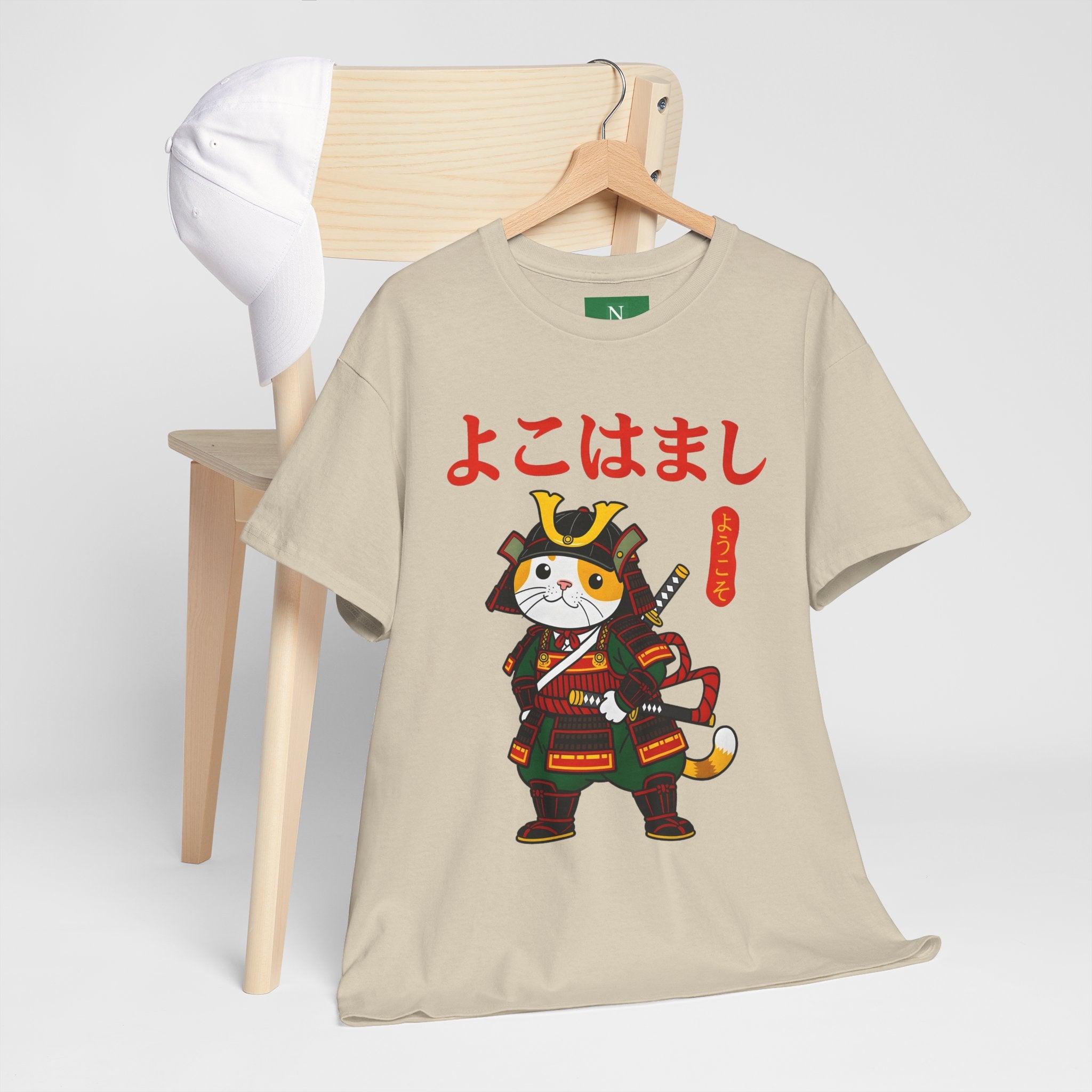 Samurai Cat T-Shirt — 'よこはまし' Japanese Yokohama Cute Warrior Tee