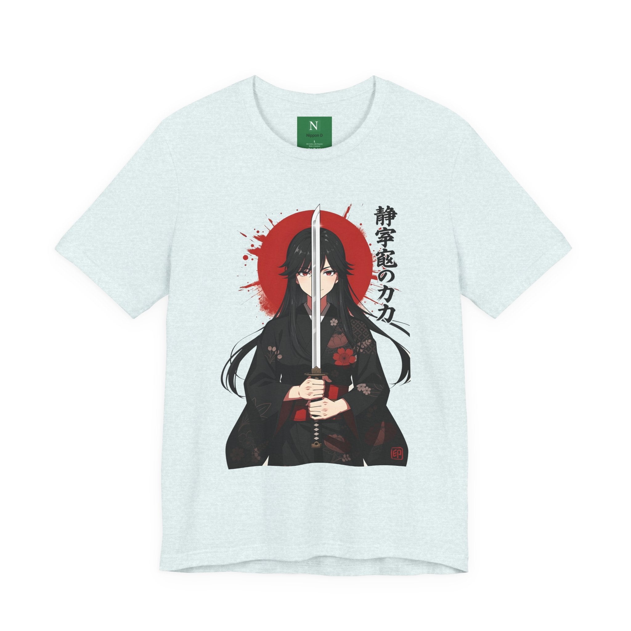 Samurai Girl Sword T‑Shirt — Anime Katana Tee with Japanese Text
